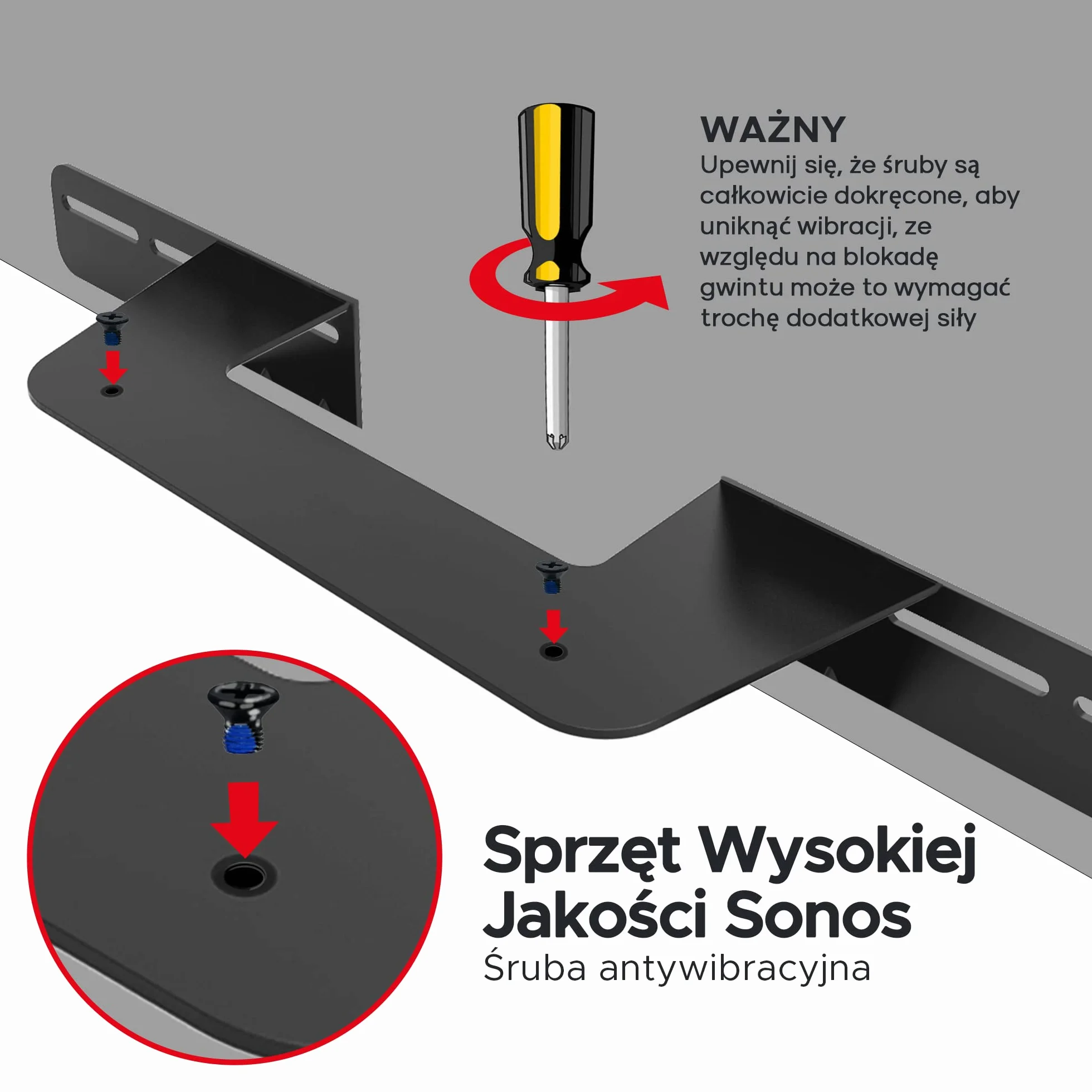 Beam uchwyt ścienny do montażu, czarny, zawiera zestaw akcesoriów montażowych do zawieszenia listwy Sonos Beam dźwiękowej, zaprojektowany w Wielkiej Brytanii przez Soundbass