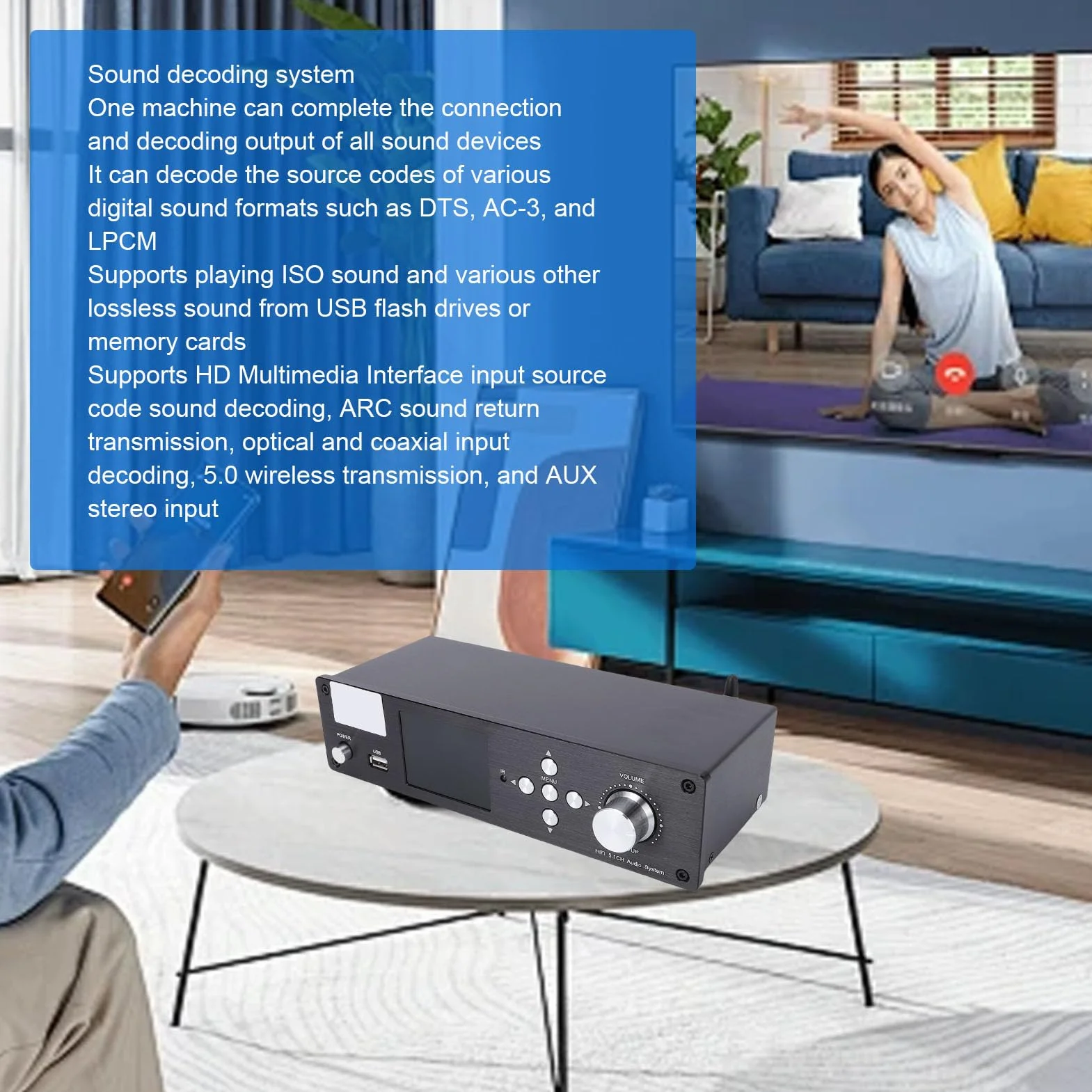 Tonysa Dekoder Audio 5.1, Konwerter DAC z HDMI ARC/Optyczny/Koncentryczny/USB, Dekoder DTS na 5.1-kanałowy Odbiornik Bluetooth 5.0 do Telewizora Kina Domowego (Black)
