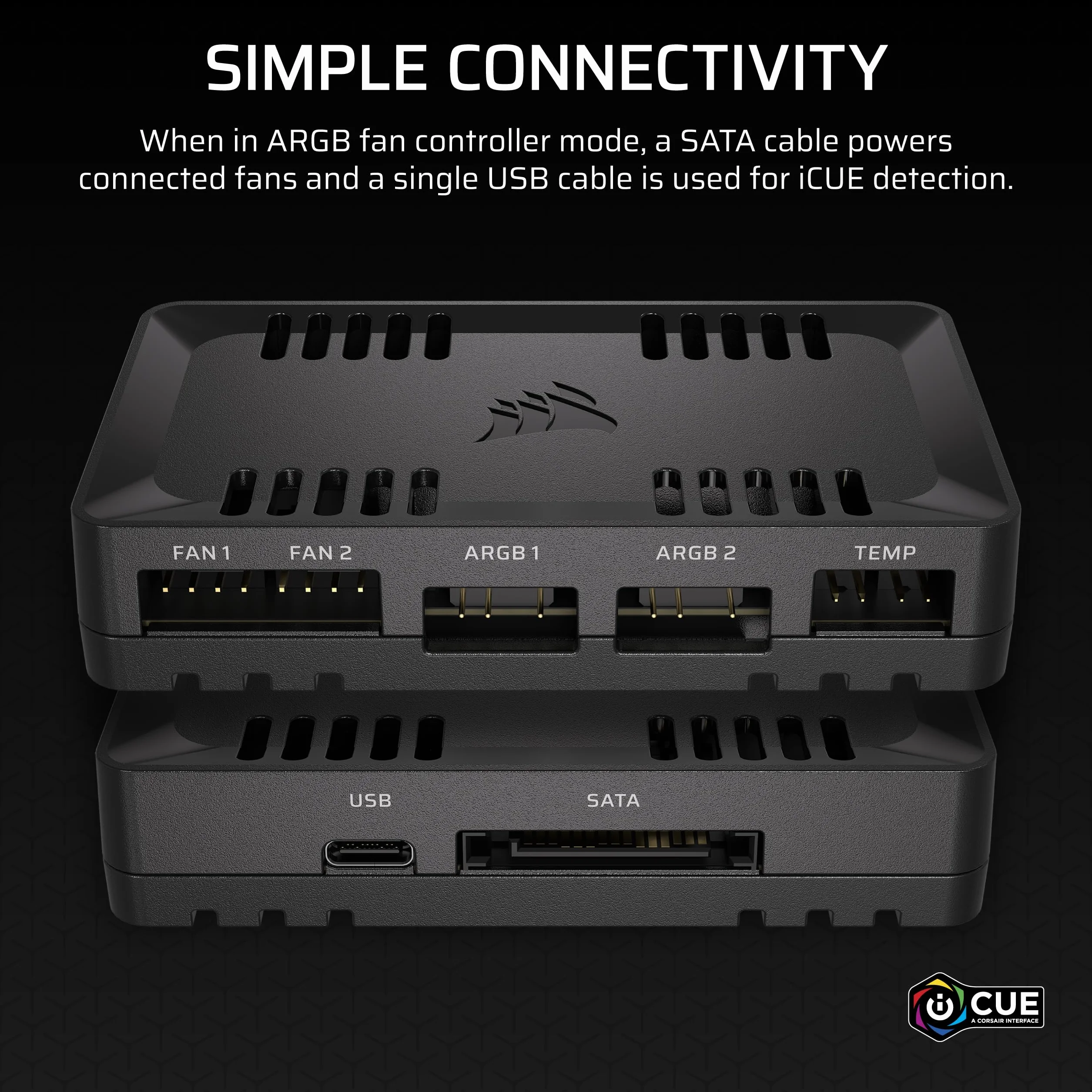 CORSAIR COMMANDER DUO iCUE LINK Oświetlenie RGB i kontroler wentylatora PWM ARGB – sterowanie 12 wentylatorami PWM z łańcuchami stokrotkowymi, w zestawie dwa elastyczne czujniki temperatury, kolor