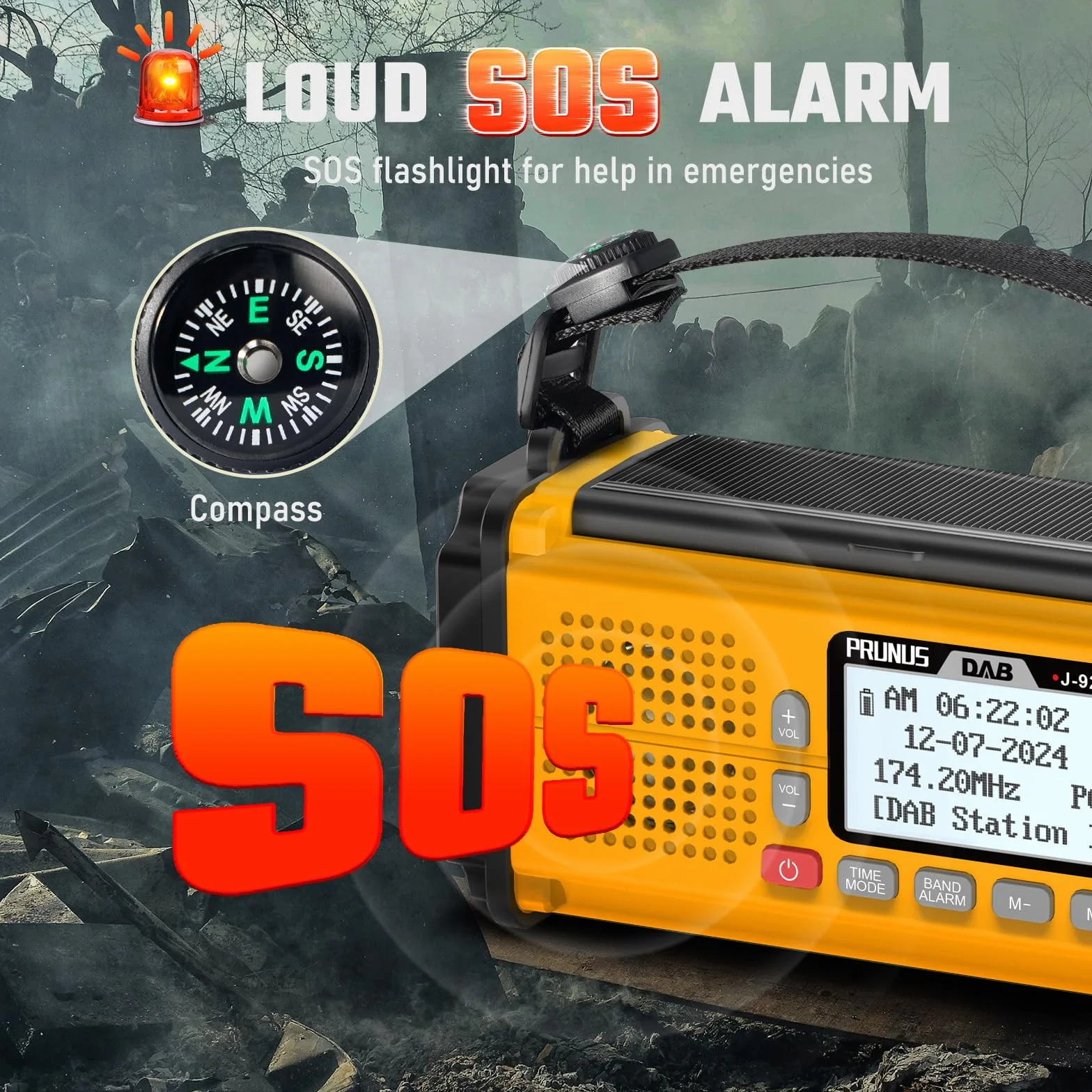 J-924 DAB przenośne radio słoneczne FM, radiolina z korbą Dynamo | z baterią 10000 mAh, radiem bateryjnym z latarką i światłem do czytania/alarmem SOS do Ourdoor, awaryjne (żółte)
