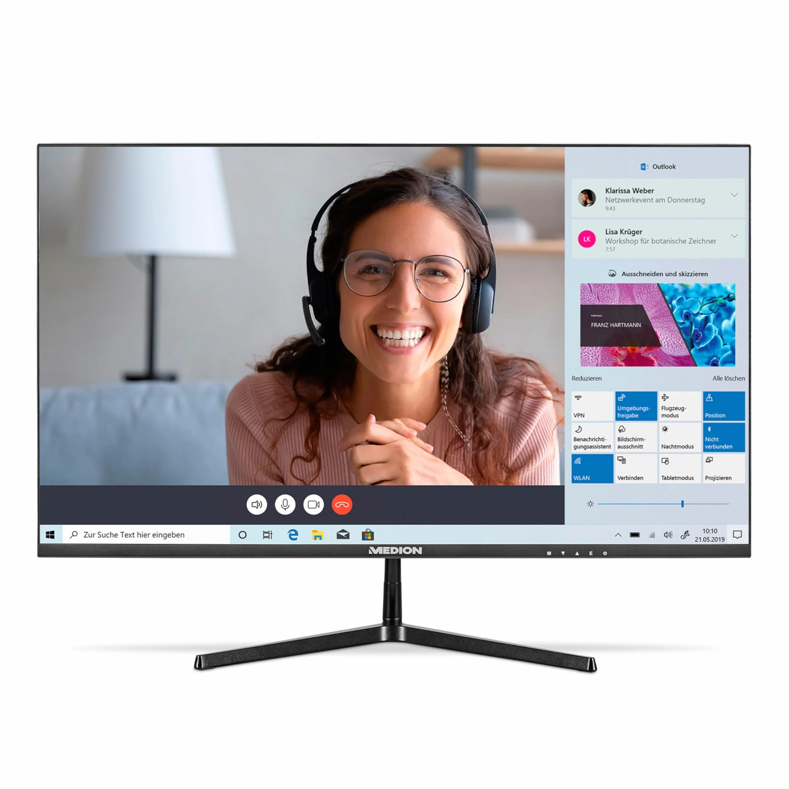 MEDION P52218 (MD 20150) 54,6 cm (22 cale) panoramiczny ekran Full HD (FHD, 16:9, HDMI, VGA, antymigoczący, ochrona przed niebieskim światłem, wielojęzyczne menu) Czarny