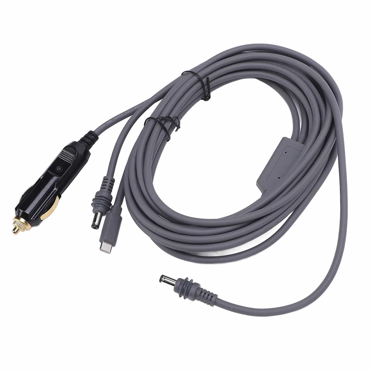 Mini 3 w 1 kabel zasilający DC 16FT, 18AWG USB-C 12-24V wtyczka zapalniczki samochodowej i męski kabel zasilający DC do Mini, Plug and Play, akcesoria