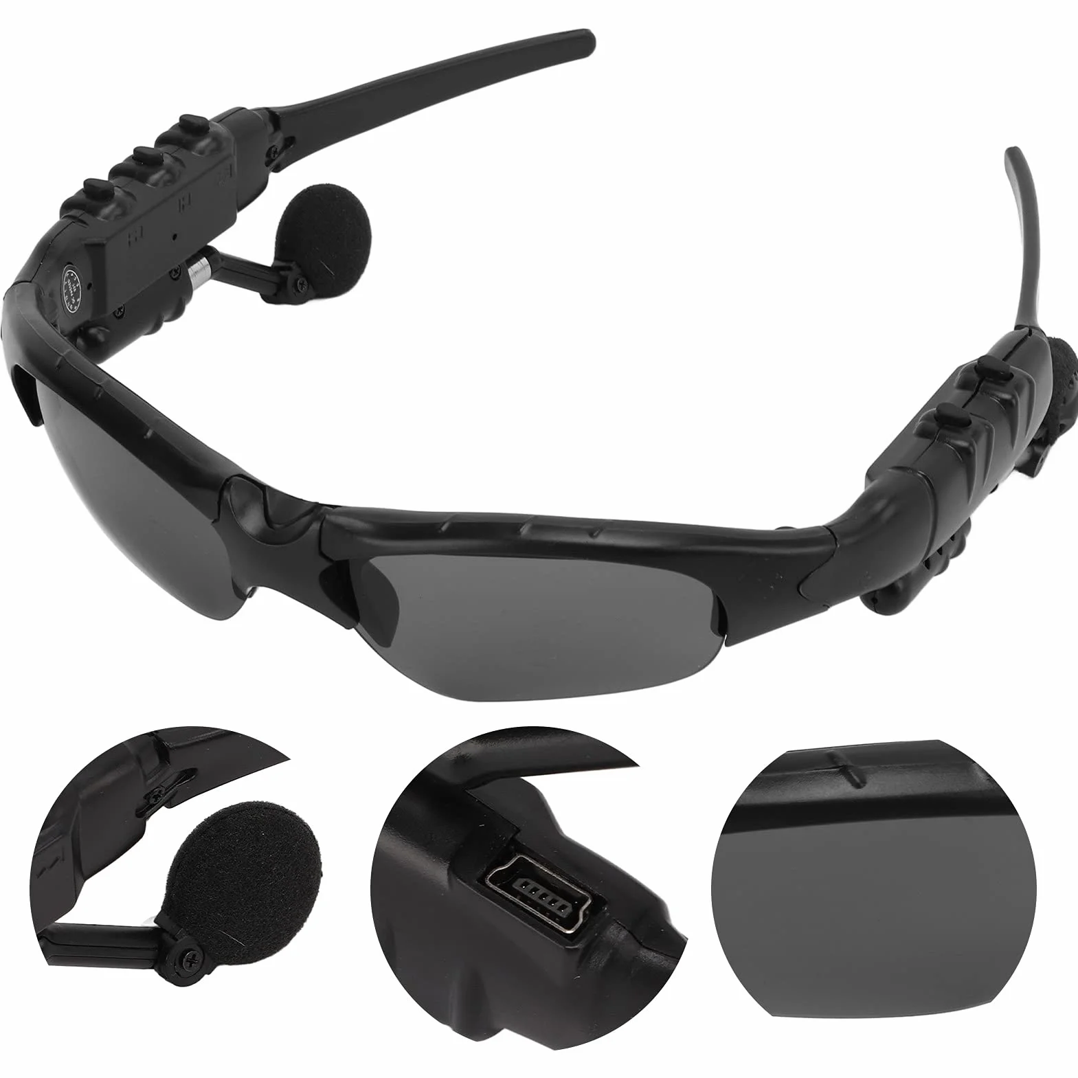 Inteligentne Bezprzewodowe Okulary Przeciwsłoneczne Bluetooth, Zdejmowane Spolaryzowane Sportowe Okulary Przeciwsłoneczne ze Stereofonicznym Zestawem Słuchawkowym, Zestaw Słuchawkowy Bluetooth Okulary