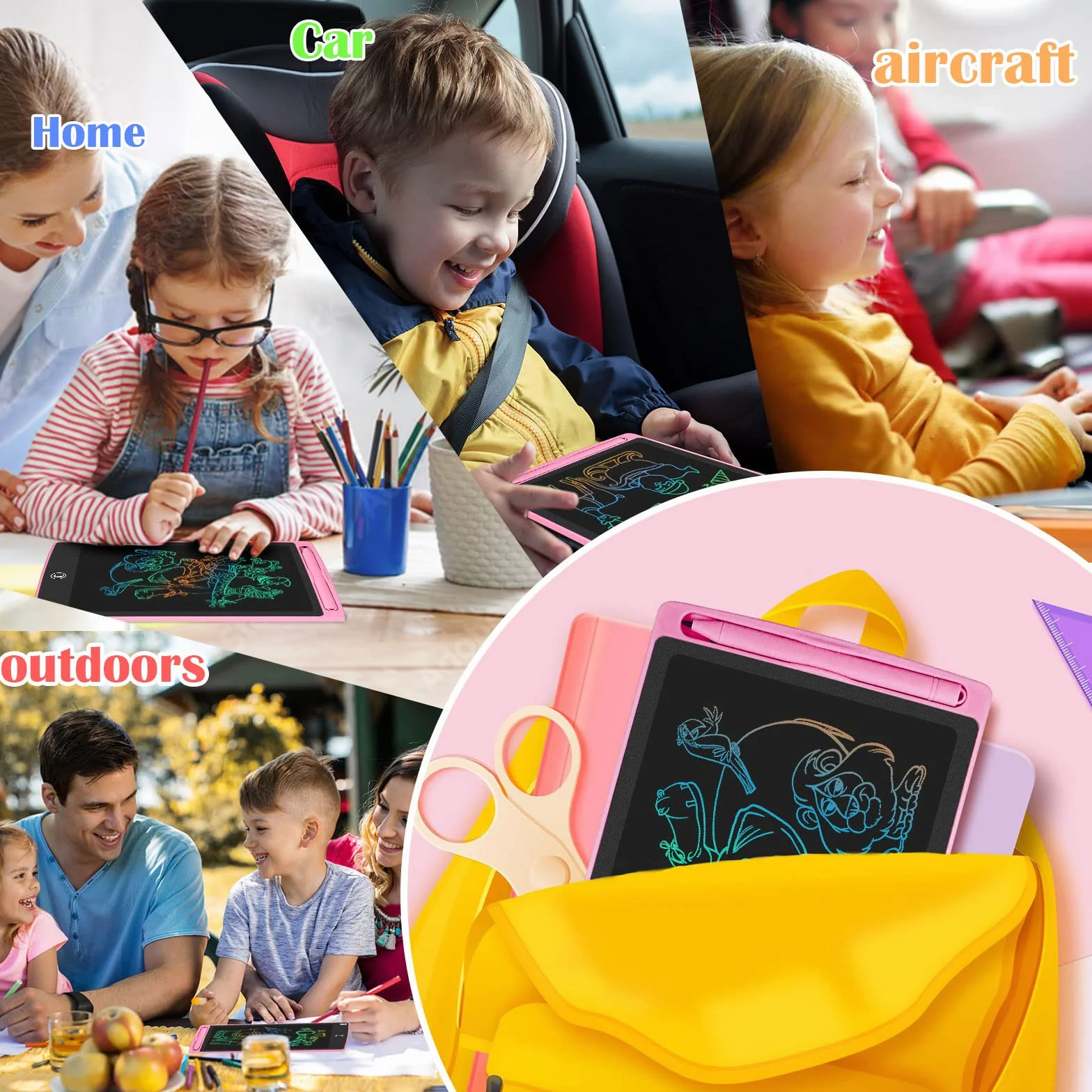 HOMESTEC Kolorowy tablet do pisania LCD, tablica kreślarska 8,5 cala, tablet z grafiką Zamek na klucze, pismo odręczne, rysowanie, podkładka dla dzieci, zabawki dla chłopców, dziewcząt (różowy)