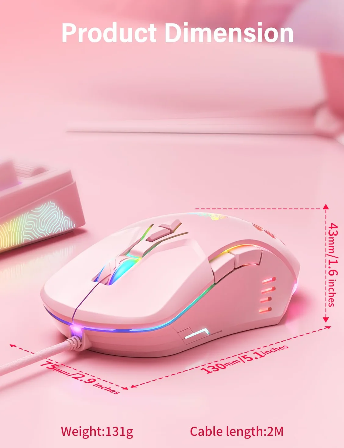 Przewodowa mysz USB, mysz komputerowa z oświetleniem RGB, 4 regulowane DPI, ergonomiczna optyczna mysz biurowa, 7 przycisków, przewodowa mysz do Windowsa, komputera, laptopa, komputera