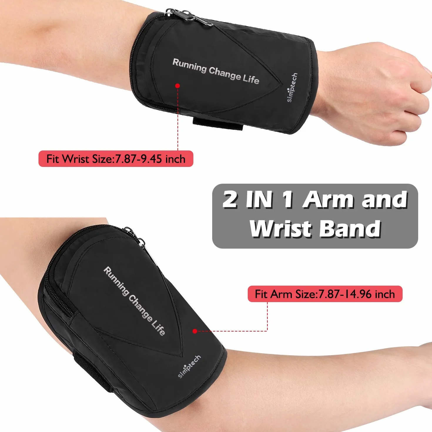 Simptech Sportowa opaska na telefon komórkowy wodoodporna kieszeń na telefon iPhone 14/13/Pro Max/Plus/Mini/12/11/SE/XR