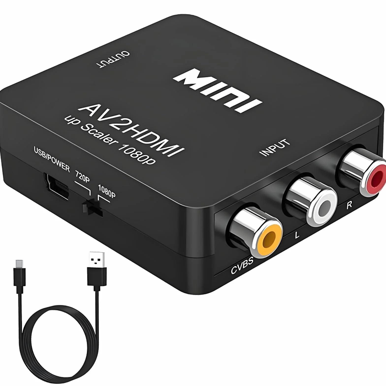 Adapter kabla RCA do HDMI, konwerter Gana AV do HDMI, obsługa 1080p z etui, do ładowania USB, do komputera PC / konsoli Nintendo / Xbox / PS4 / PS3 / TV / STB / VHS / VCR / aparatu / DVD, czarny