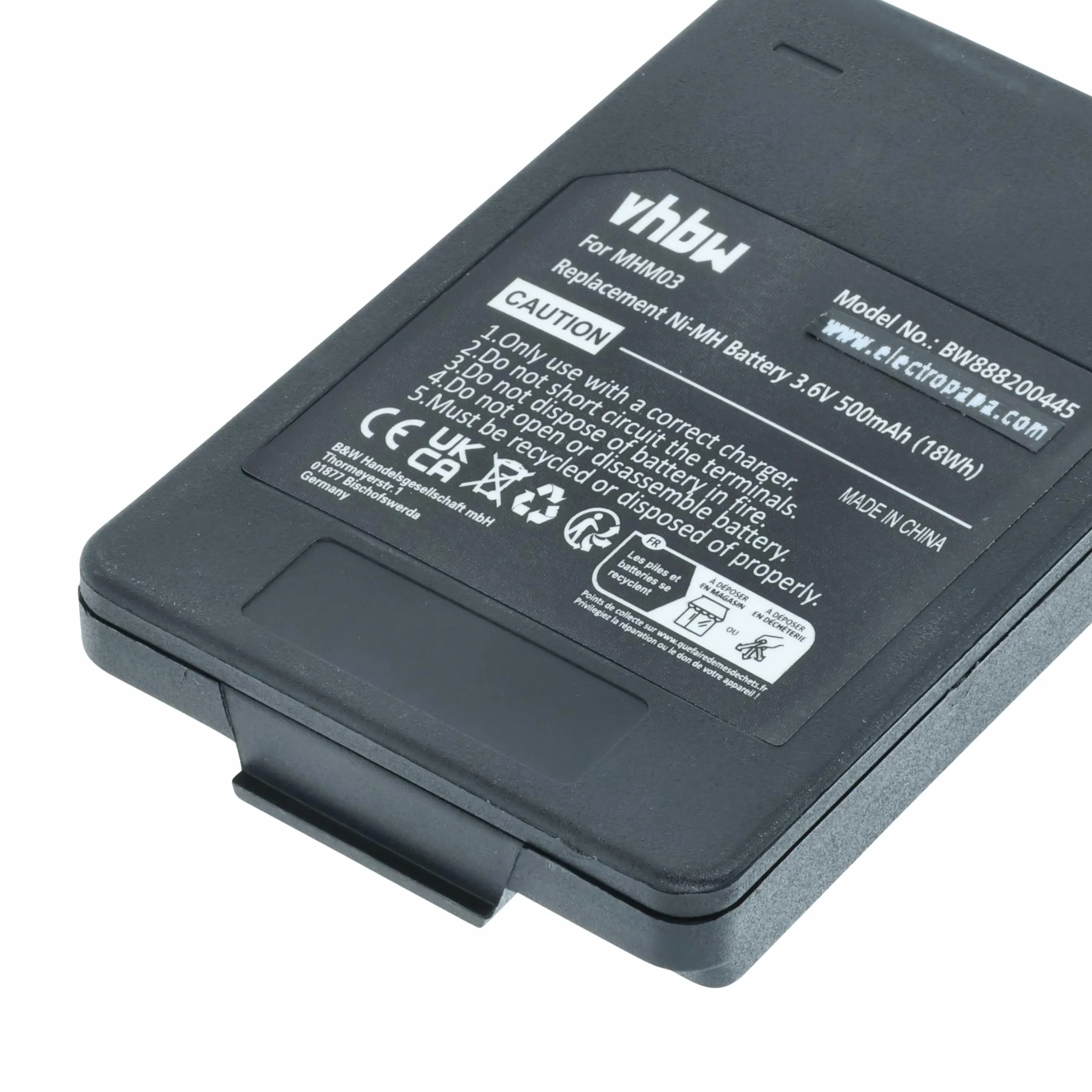 vhbw 5 x akumulator zamienny do Autec MHM03, LPM01LI, LPM01, R0BATT00E10A0 do przemysłowego pilota zdalnego sterowania (500 mAh, 3,6 V, NiMH) - czarny