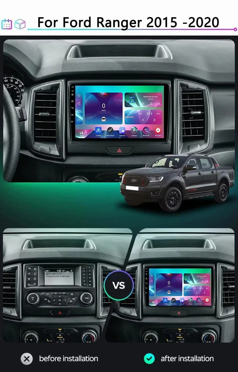 Odtwarzacz samochodowy z Androidem 15, 9-calowym ekranem dotykowym, nawigacja GPS Dla Ford Ranger 2015-2020 Radio samochodowe, obsługa sterowania z kierownicy(HM612 8 Core 4G+Wifi 12+256GB)