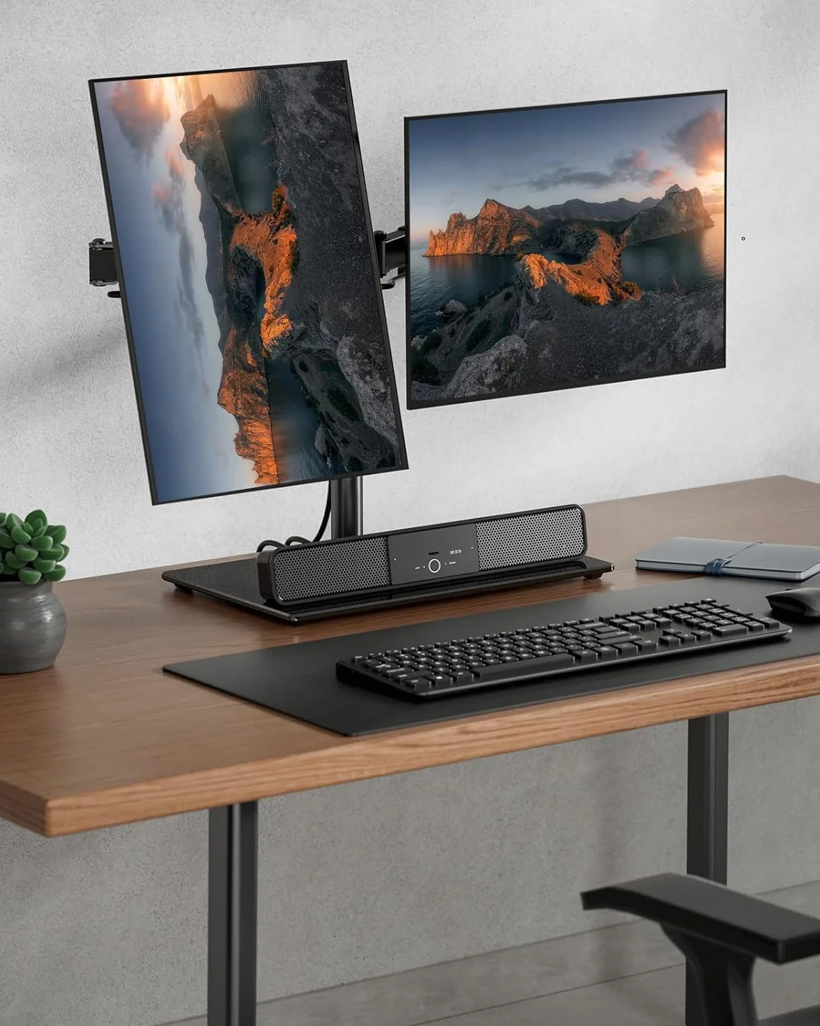ErGear Uchwyt na podwójny ekran PC dla 13"- 32" z solidną konstrukcją Płynny Ruch Stojak na ekran Pochylenie ±45° 180° Obrót 360° Maksymalna waga 8 kg