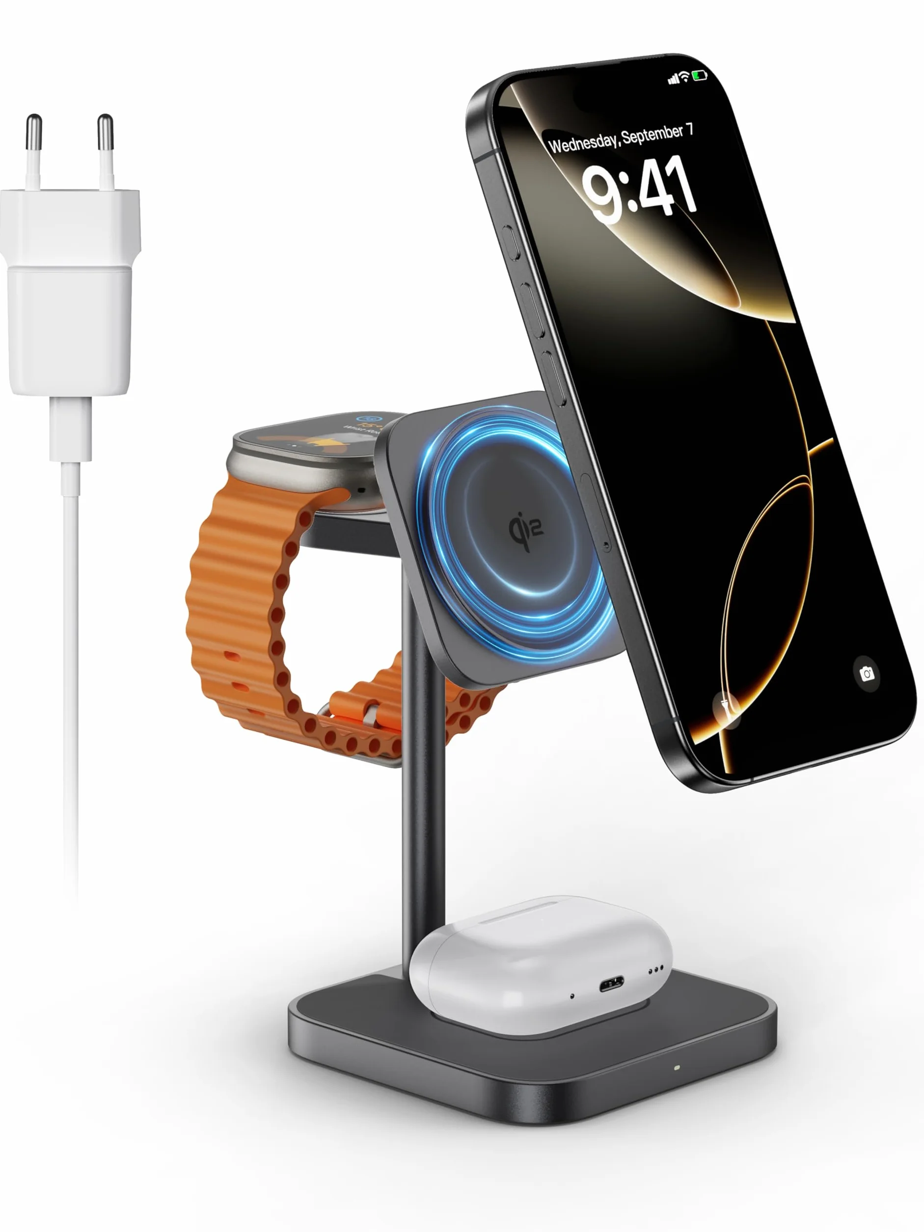 LULULOOK Magsafe stacja ładująca, 3 w 1 iPhone 16 Pro Max / 16 Pro / 16 Plus/16, indukcyjna stacja ładująca do Apple Watch Ultra 2 (szara)