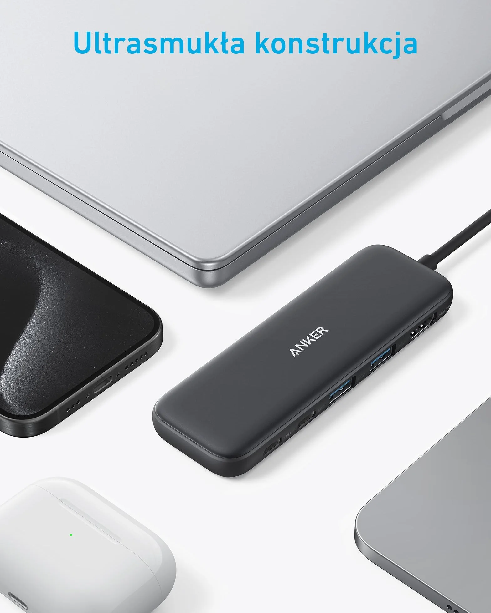 Anker Hub USB C, koncentrator USB-C 332 (5 w 1) z wyświetlaczem 4K HDMI, portem danych 5 Gb/s i 2 portami USB-A do MacBook Pro, Air, Dell XPS, Lenovo Thinkpad, laptopów HP więcej (Czarny)