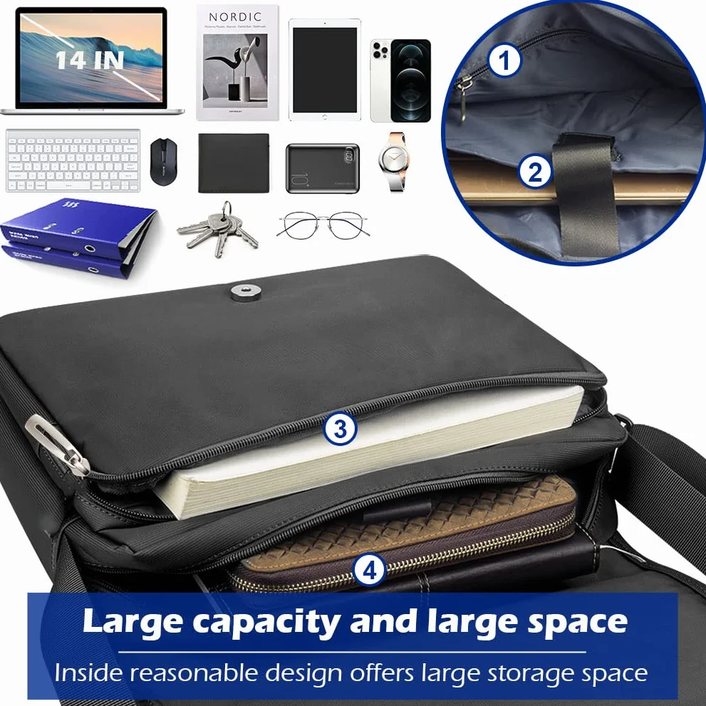 SPAHER Męska Torba na Ramię na laptopa 14 Cala Torba Teczka Odpowiednia do Pracy Służbowej na Ipad Aktówka Torba Listonoszka na Ramię z Wieloma Kieszeniami Wodoodporny Torba na Ramię Podróżny