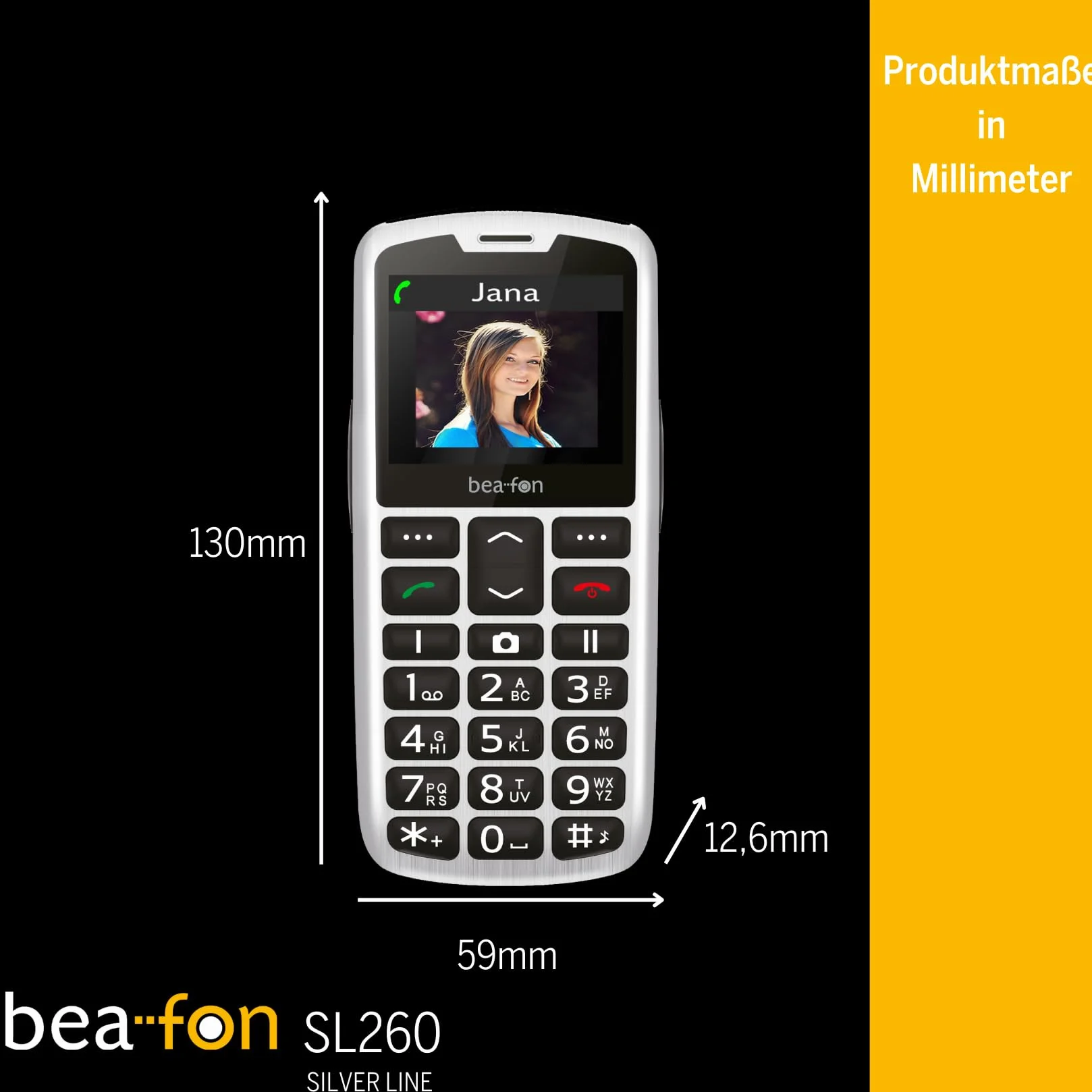 Beafon, SL260, Silverline, telefon z przyciskiem, telefon komórkowy dla seniorów z przyciskiem alarmowym SOS, kompatybilny z aparatami słuchowymi, M4/T4, sygnał świetlny, wyświetlacz 2,2" (5,58 cala