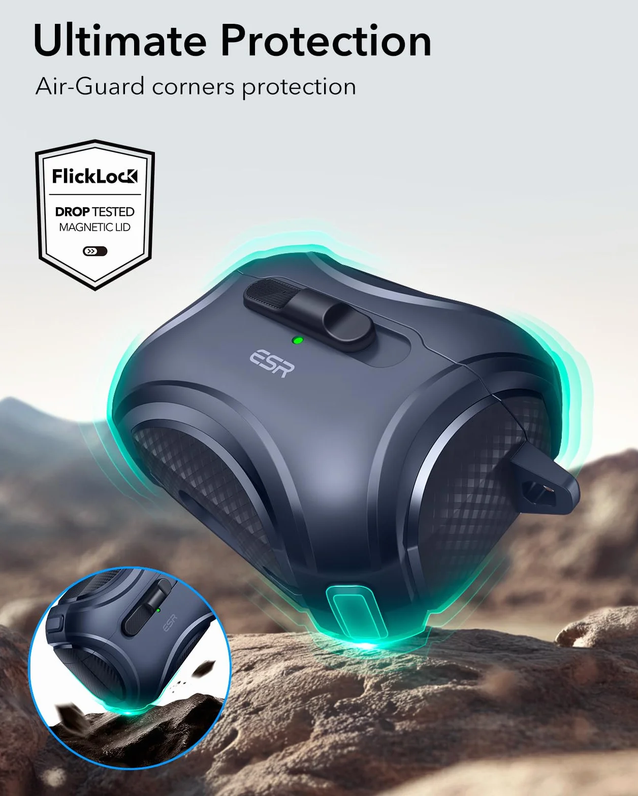 ESR Etui do AirPods Pro 2, kompatybilne z AirPods Pro 2./1. generacji (2023/2022/2019), kabel USB-C/Lightning, gotowe MagSafe, bezpieczne zamknięcie, łatwe otwieranie, seria Cyber, niebieskie
