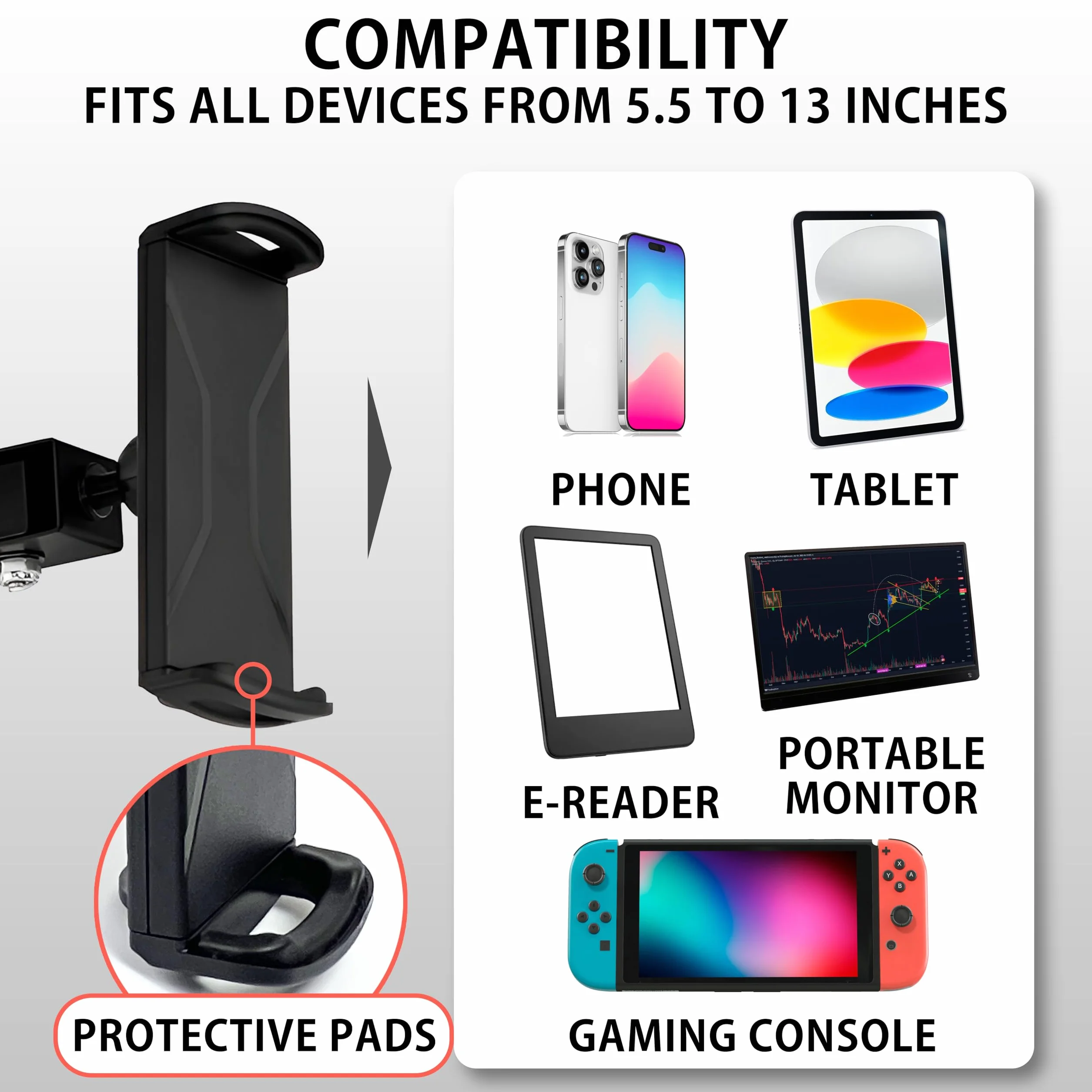 MyGadget Uchwyt ścienny do tabletu - ekrany 5,5-13 cali - obrót o 360° - wysuwany w min. 10 cm i maks. 45 cm - idealny do iPada | Samsung Tab itp.