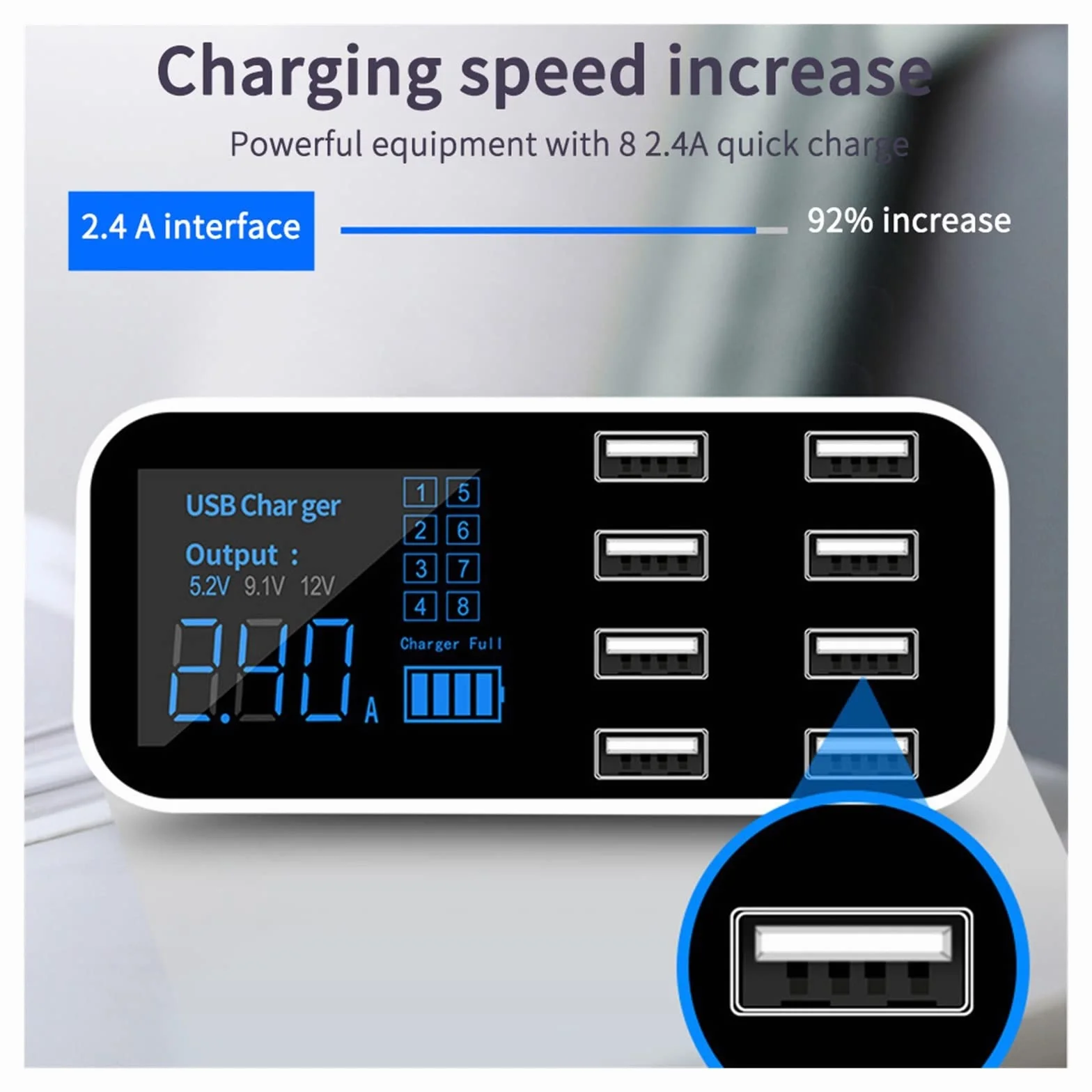 Szybka ładowarka samochodowa Auto 8-portowy wyświetlacz LCD Multi USB Ładowarka do telefonu 12V Ładowarka USB Hub do tabletów telefonicznych GPS DVR Przenośna konstrukcja