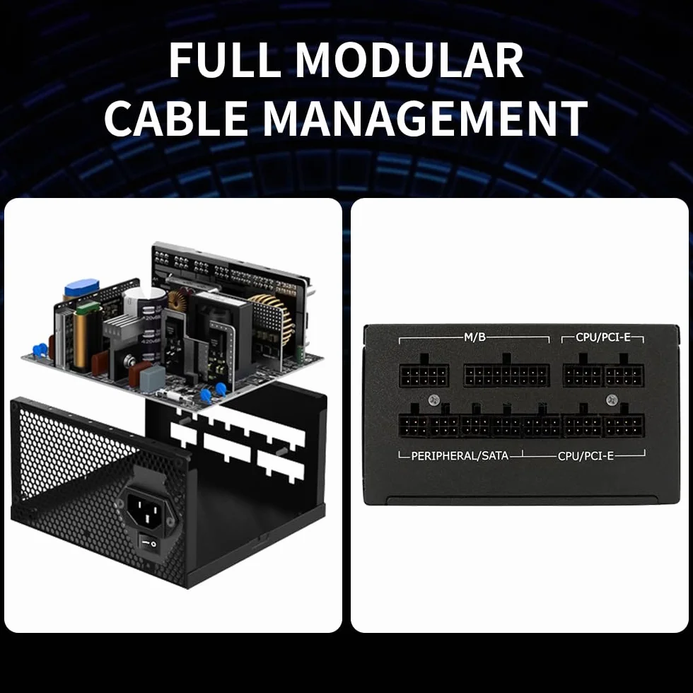 LC-POWER 1000 W PC zasilacze sieciowe Super Silent Modular seria w pełni modułowe zarządzanie kablami 80Plus Gold, LC1000M