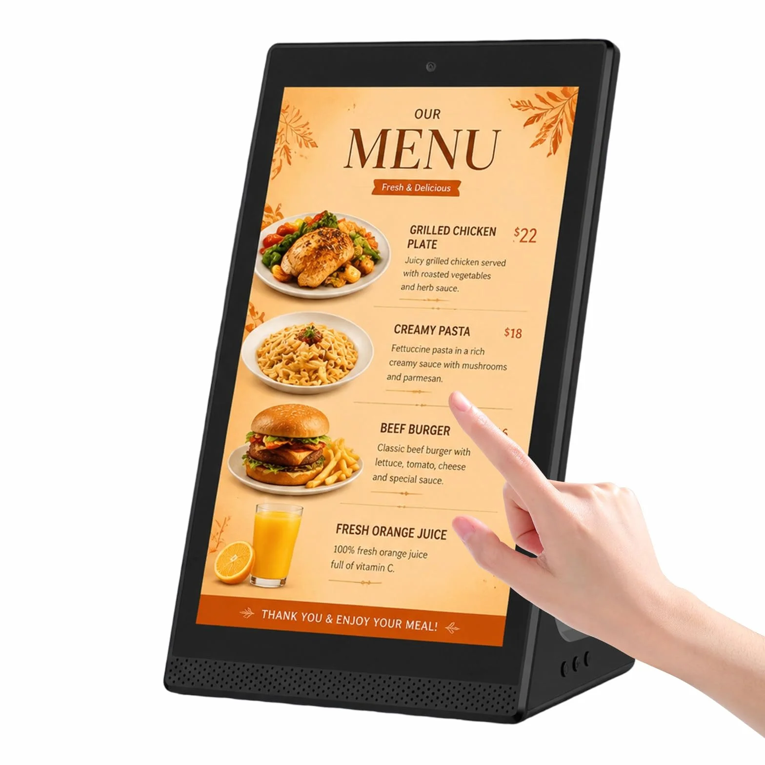 Cyfrowa tablica menu z ekranem dotykowym 15,6 cala do restauracji – wyświetlacz Digital Signage z łącznością Wi-Fi i USB, do prezentacji menu kawiarni i celów biznesowych