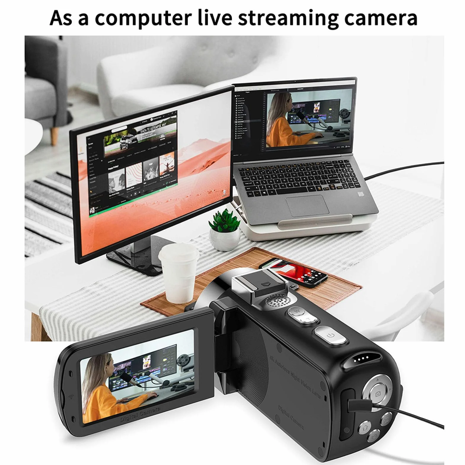 Kompaktowy Aparat Cyfrowy 4K, Mała Kamera Wideo 64 MP z 28-krotnym Zoomem Cyfrowym, Stabilizatorem Obrazu, Autofokusem, 3-calowym Obrotowym Ekranem Kamera do Vlogowania dla