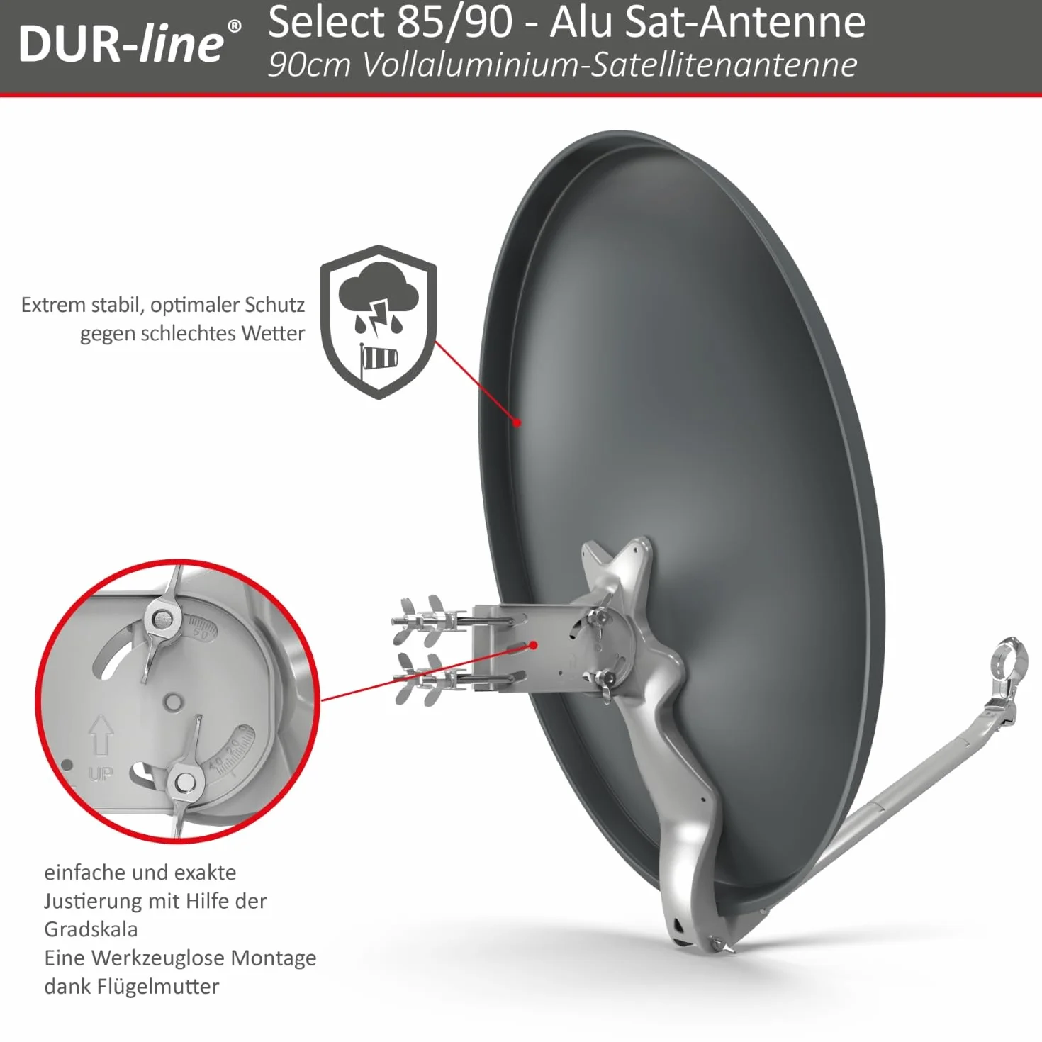DUR-line Select Aluminiowa antena satelitarna, 85 cm x 90 cm, antracytowa