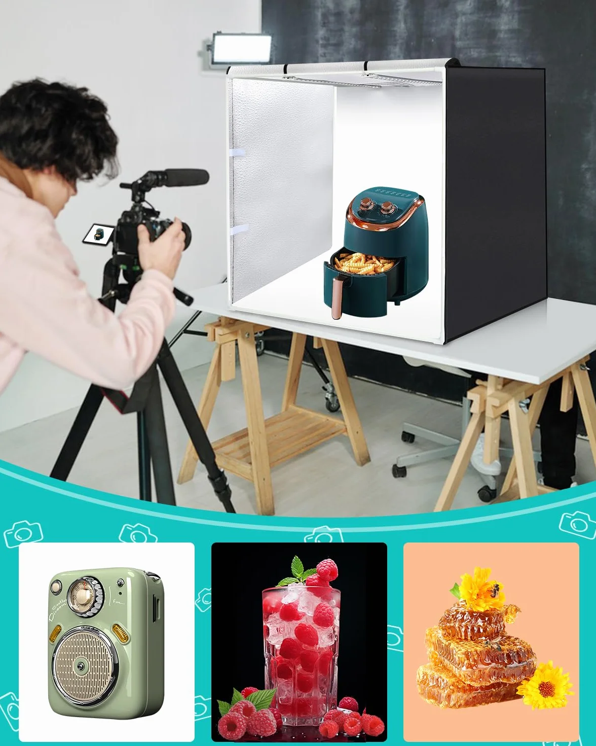 PULUZ Przenośne pudełko na światło 31 cali do studia fotograficznego z 156 diodami LED i 3 kolorowymi tłami fotograficznymi
