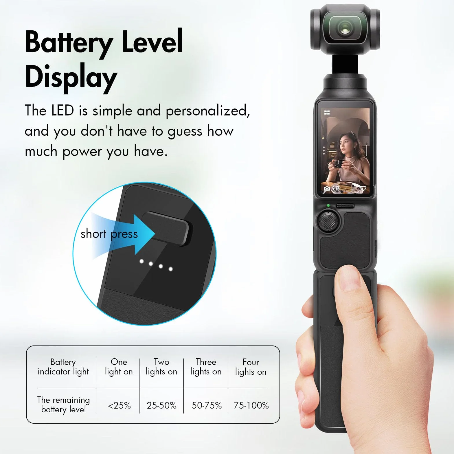Uchwyt Baterii do Pocket 3 Creator Combo, Uchwyt Baterii Pocket 3, Zarezerwowany Gwint 1/4”, Wbudowana Bateria 2800 MAh, Szybkie ładowanie 10 W