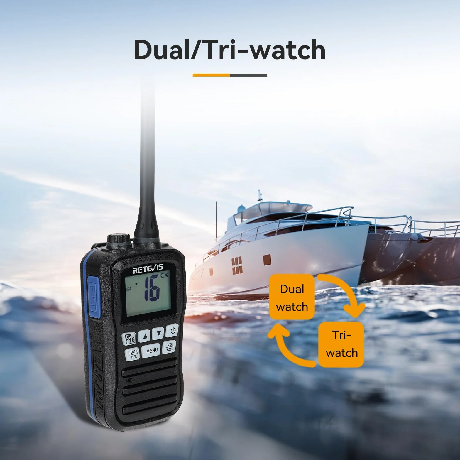 Retevis RM01 VHF Marine Radio, Wodoodporne Walkie-Talkie IP67, Wibracje, Pływający, Akumulator, Przenośne Radio ze Słuchawką do Kajakarstwa, Wędkarstwa, Pływania (Czarny, 1 Szt)