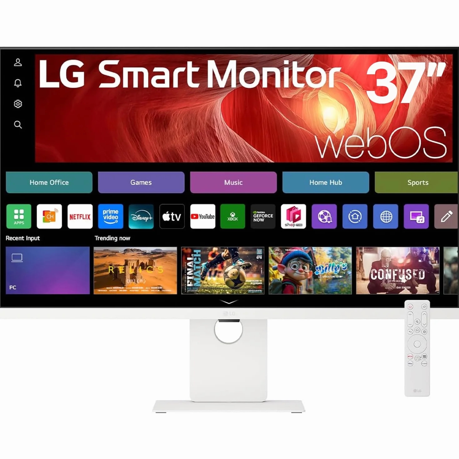 LG Inteligentny monitor 37U730SA-W, 4K UHD IPS 94.0 cm, 60Hz, 5ms GtG, HDR10, Wi-Fi, Bluetooth, domowe biuro - zdalny pulpit, Airplay, webOS inteligentne aplikacje z pilotem, głośniki, HDMI, USB-C