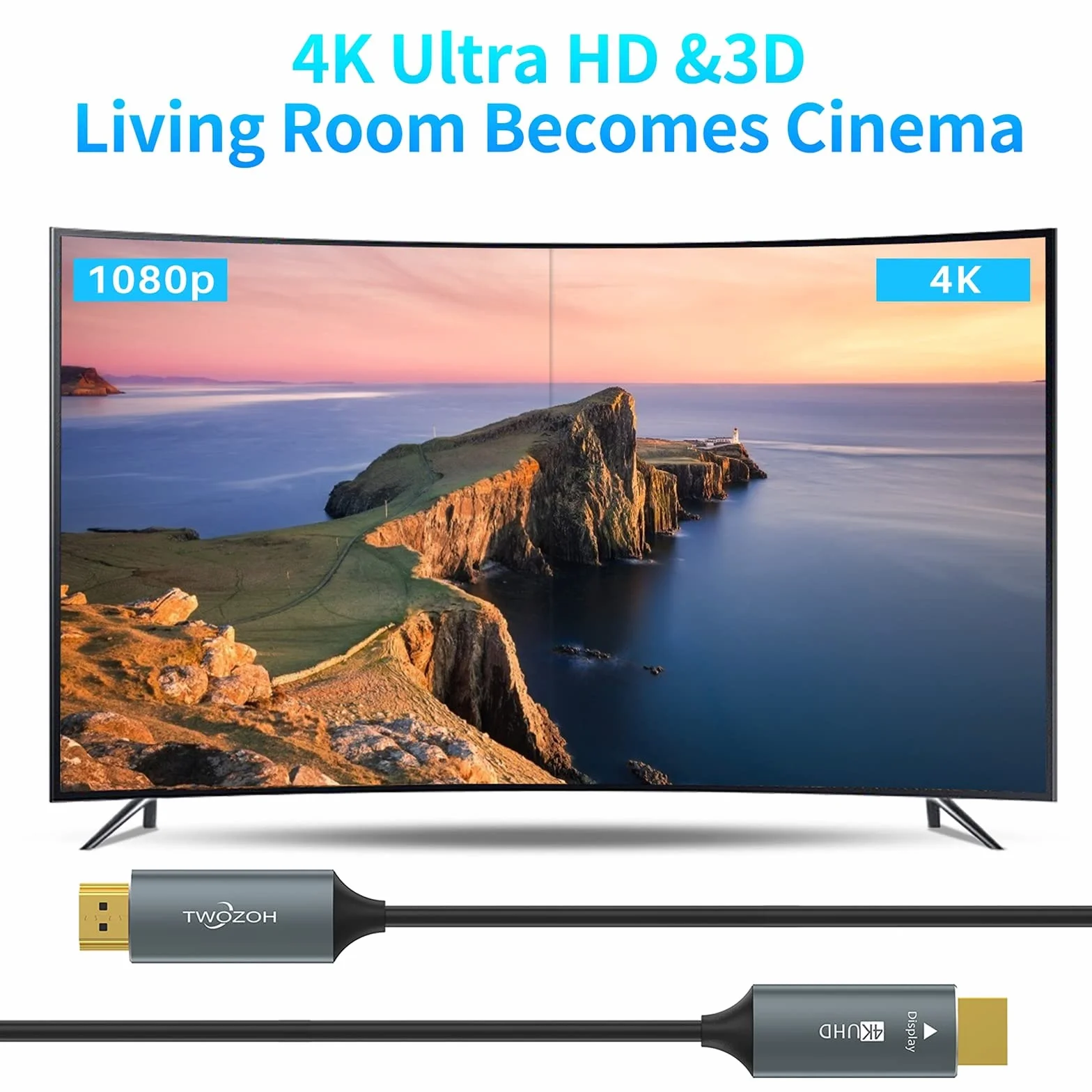 Twozoh Kabel HDMI światłowodowy 50M, 4K włókno HDMI na HDMI kabel 4K / 60 Hz (4: 4 HDR10 HDCP2.2) 1440p 144Hz 18Gb/s szybki przewód HDMI z włókna UHD