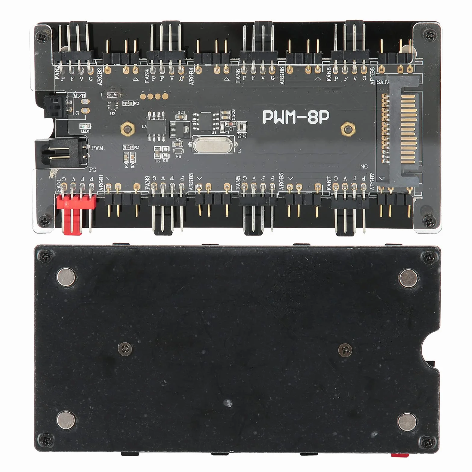Ejoyous 2 w 1 ARGB PWM Hub Wentylatora z Kontrolerem, PC RGB Kontroler Hub Wentylatora z 8 Portami Zasilania SATA, Obudowy, do Sterowania Wentylatorami Chłodzenia
