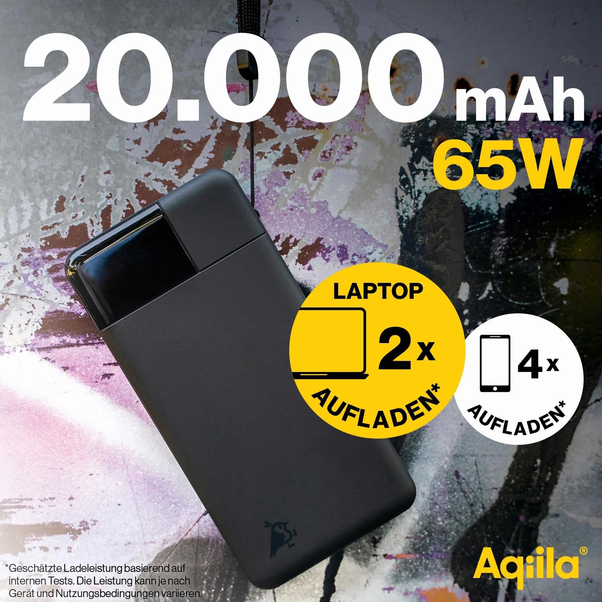 Powerbank 20 000 mAh, wyświetlacz LED, 2 x USB-C, 1 x USB-A, przenośna ładowarka 65 W, PD do telefonów i laptopów, ładowanie Pass-Through, powierzchnia Soft-Touch, Powerbird czarny w opakowaniu