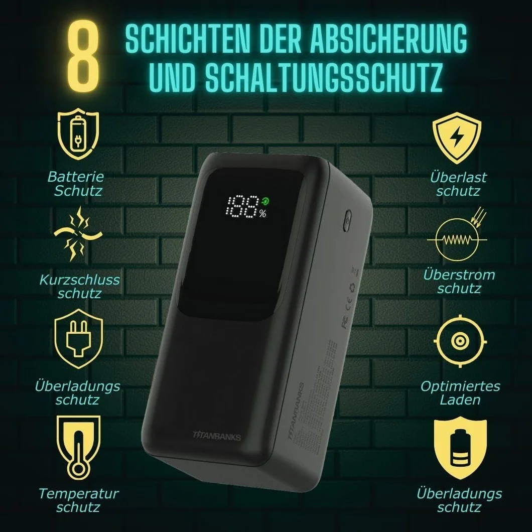 Titan X powerbank 50000 mAh 22,5 W funkcja szybkiego ładowania z latarką, zewnętrzny akumulator do telefonu komórkowego i tabletu, 5 wyjść i 3 wejścia