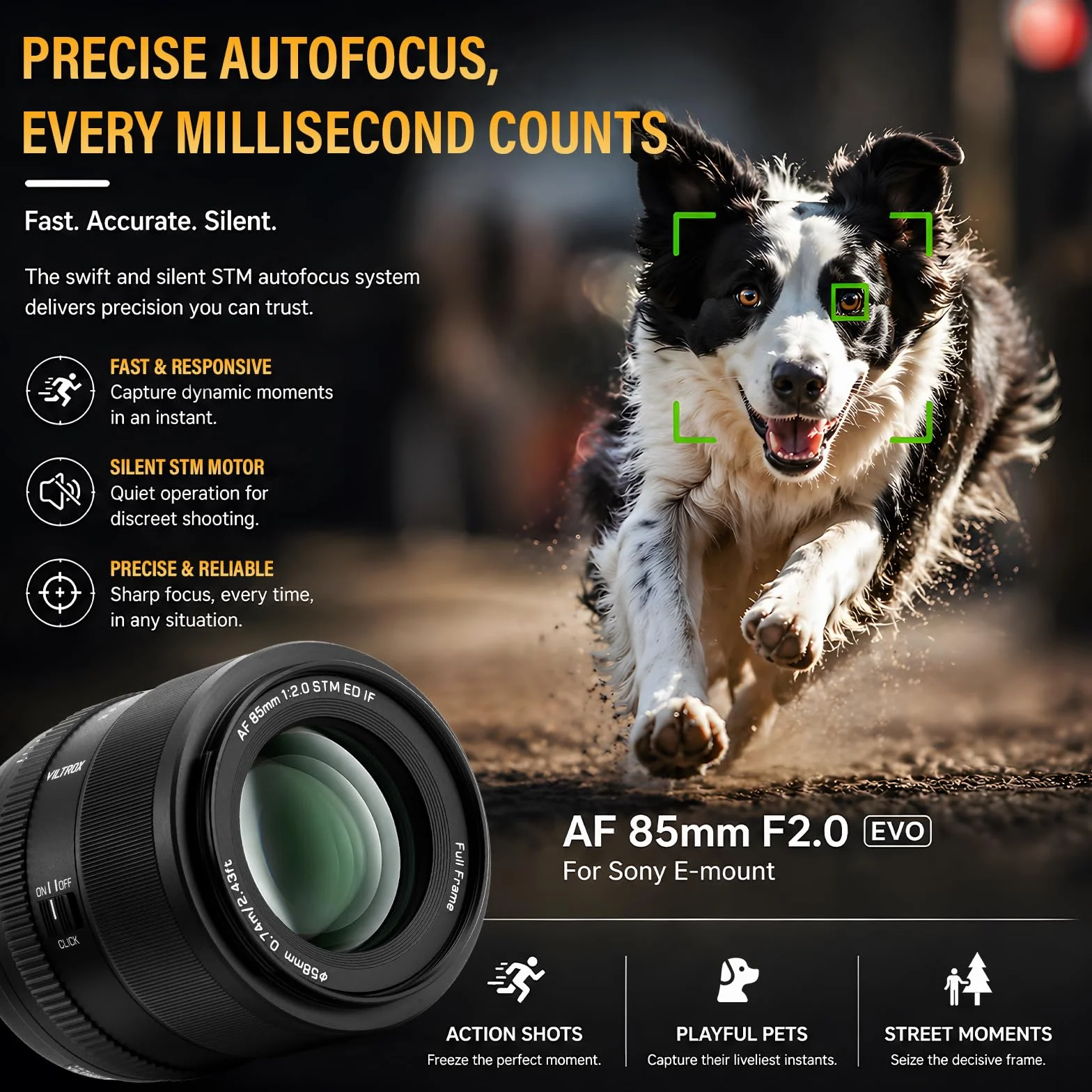 VILTROX 85 mm F2.0 EVO FE Mount obiektyw do aparatu Sony E Camera Lenses Full Frame z dużą przysłoną autofokus do Sony A93 A7CII ZVE1 A7RV FX3 A1 A7C ZV-E10II FX30 A6700 A5000