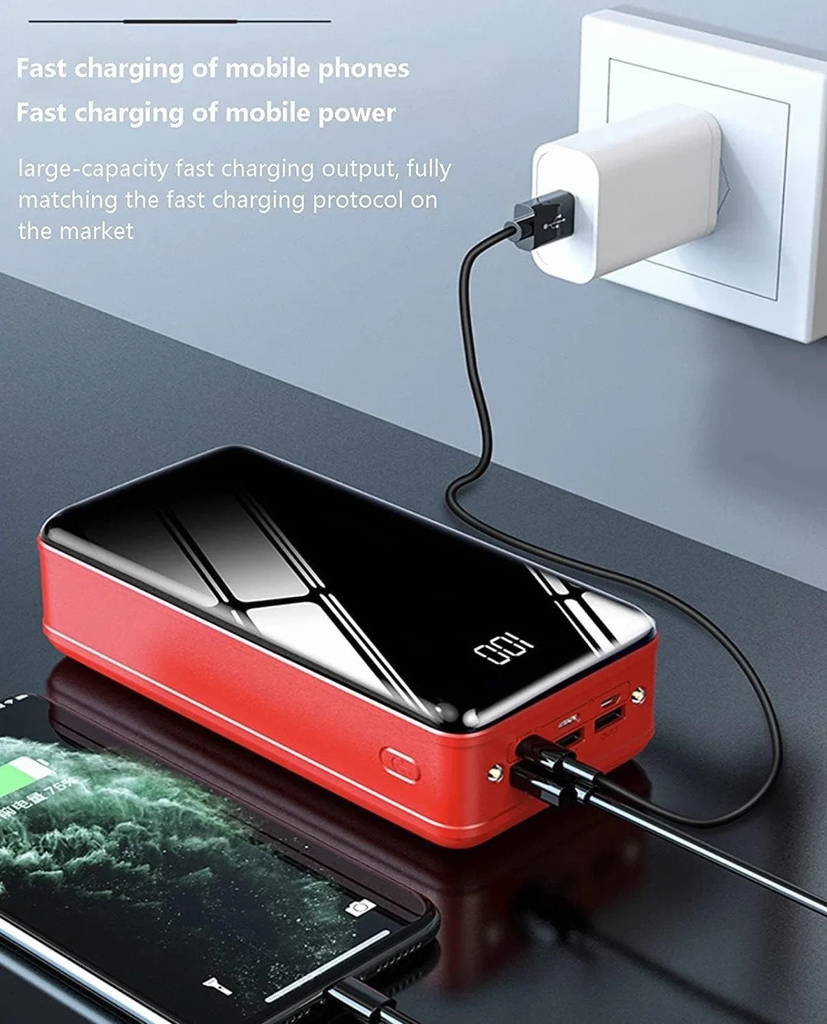 Wodoodporna 5000 Mah Ogromna Pojemność Zewnętrzna Bateria Przenośna Ładowarka 3 Wyjście 3 Wejście Szybkie Ładowanie dla smartfonów, tabletów, konsol do gier (kolor : Czerwony)