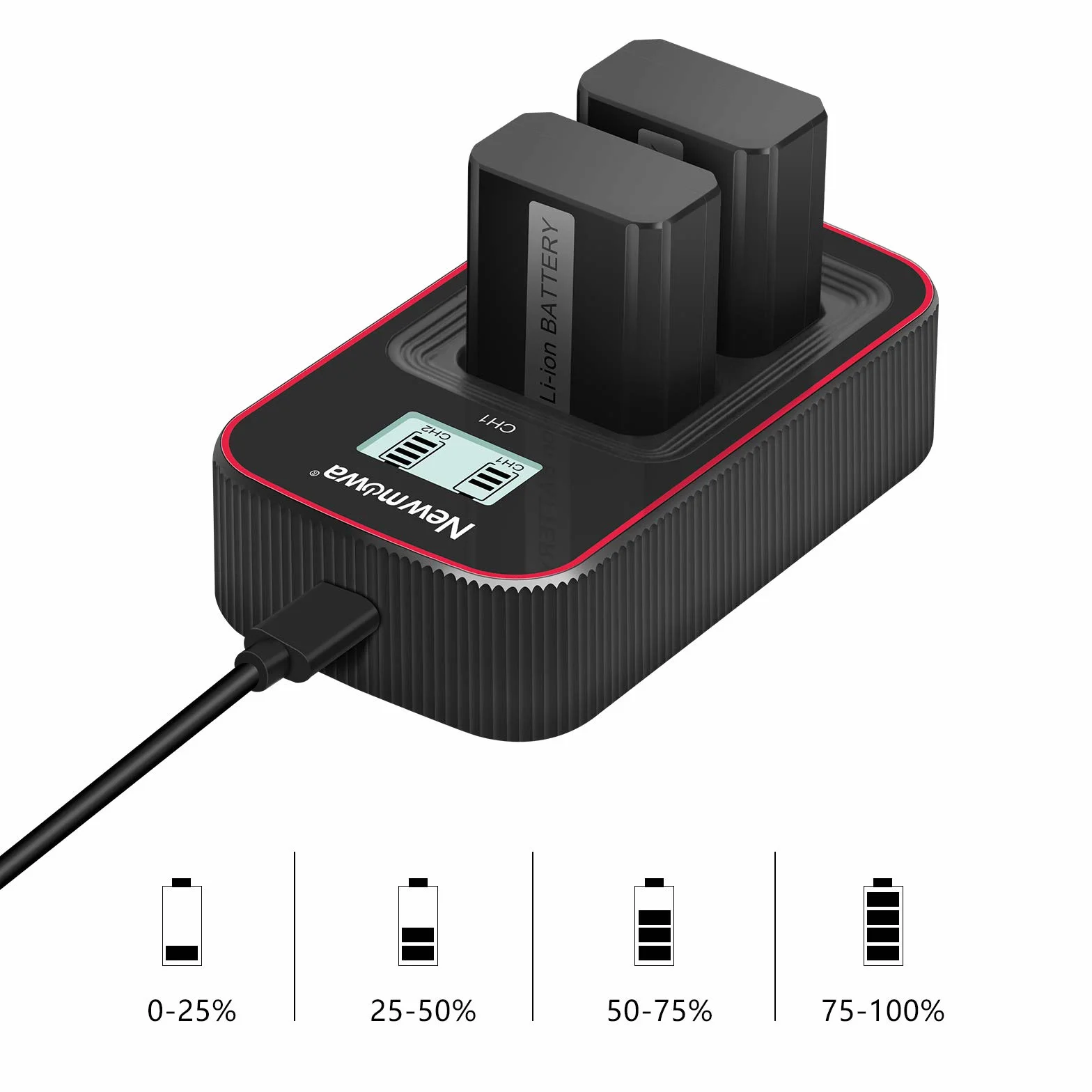 Newmowa Inteligentny wyświetlacz LCD podwójna ładowarka USB do Sony NP-FW50, Sony Alpha a3000, Alpha a5000, Alpha a5100, a6000, a6100, a6300, a6400, a6500, Alpha 7, a7, Alpha 7R, A7R, Alpha 7S, a7S