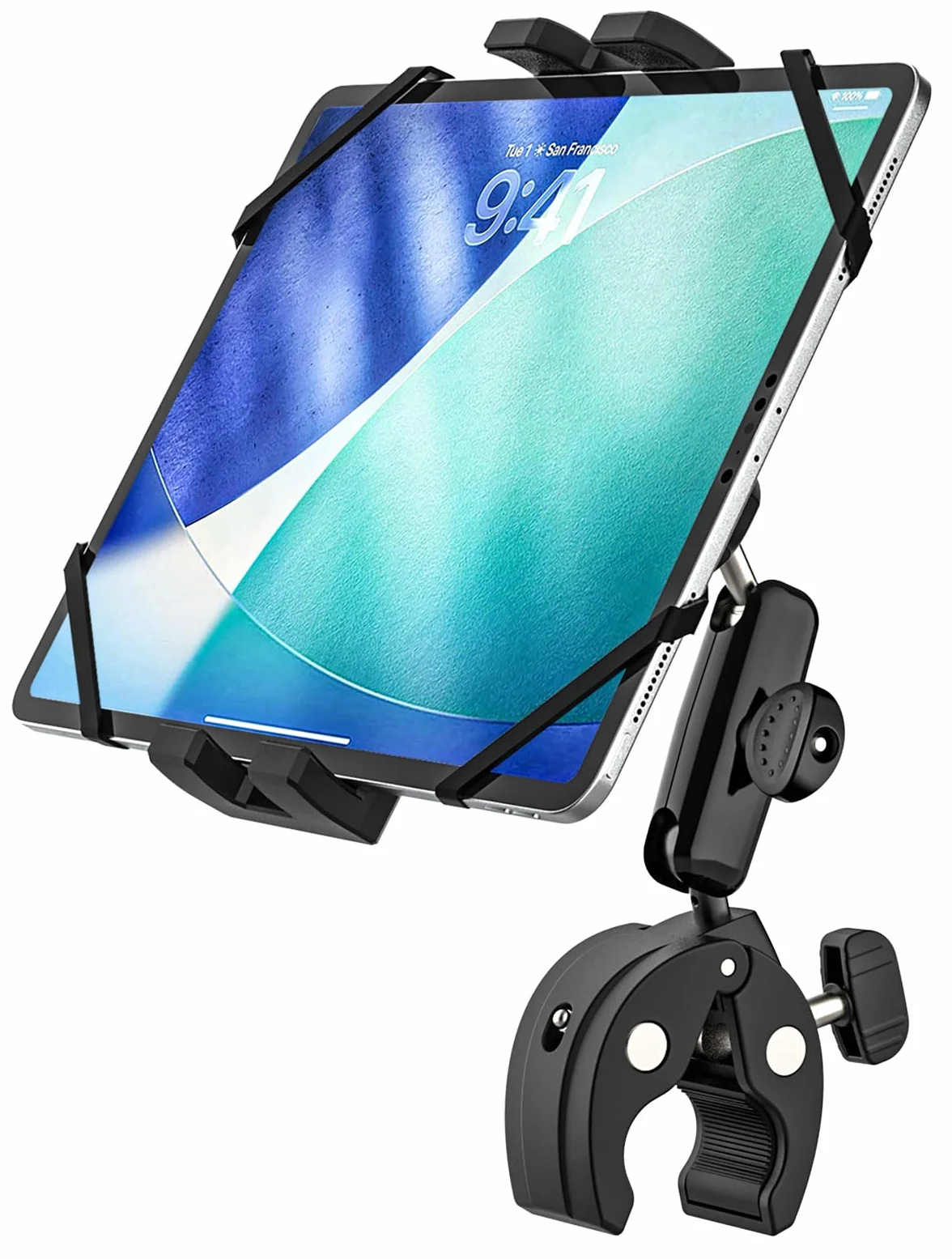 Oilcan Motocykl, rower, łódź, wózek dziecięcy, zacisk do montażu tabletu z regulowanym aluminiowym ramieniem, uchwyt na kierownicę do tabletów i telefonów 10.2-33.0 cm, iPad Pro Air Mini/Galaxy Tab