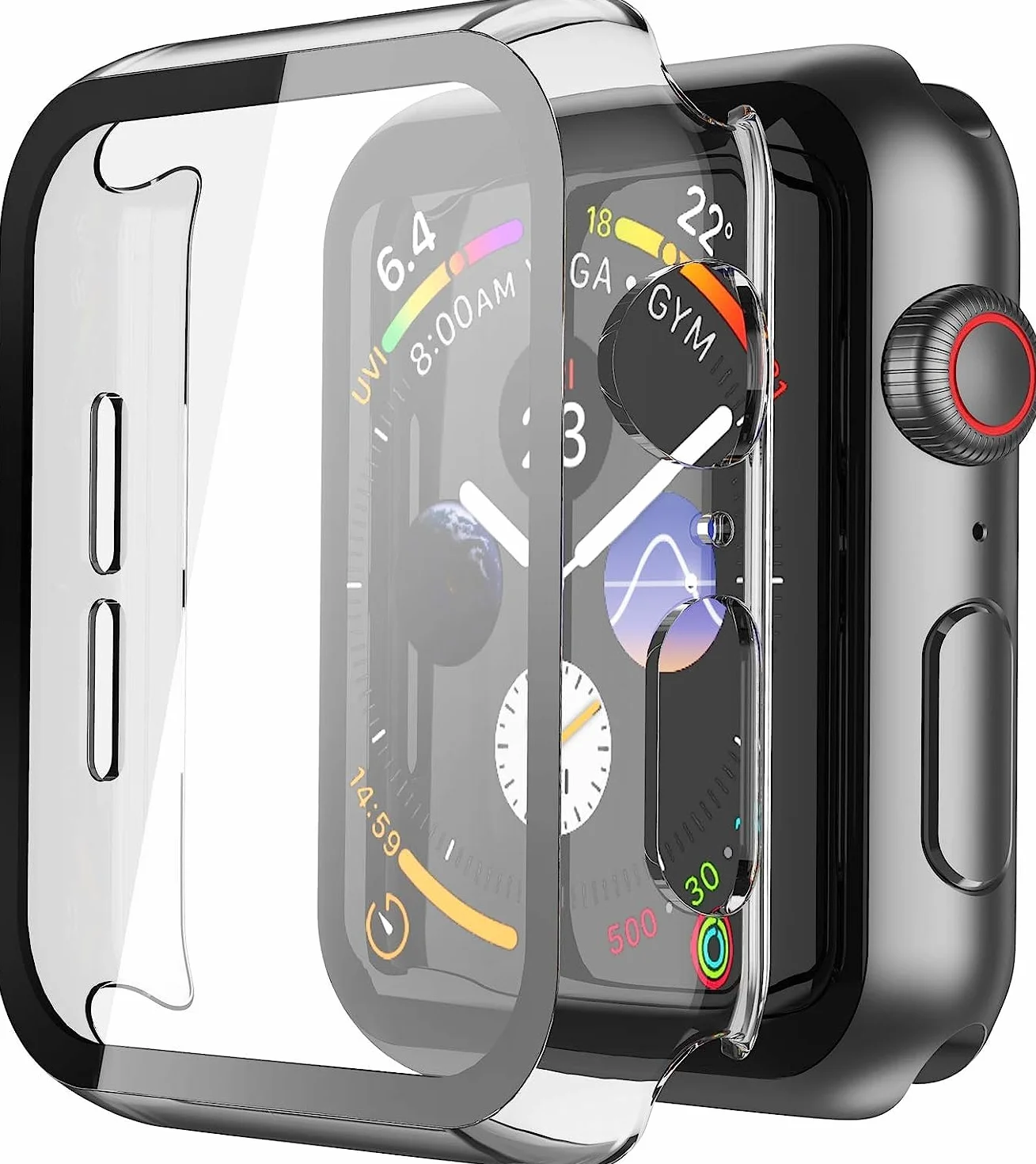 Misxi Twarde etui z poliwęglanu z osłoną ekranu ze szkła hartowanego, kompatybilne z Apple Watch SE 2 (2024) SE Series 6 Series 5 Series 4 44 mm, odporne na zarysowania ogólne etui ochronne do iWatch,