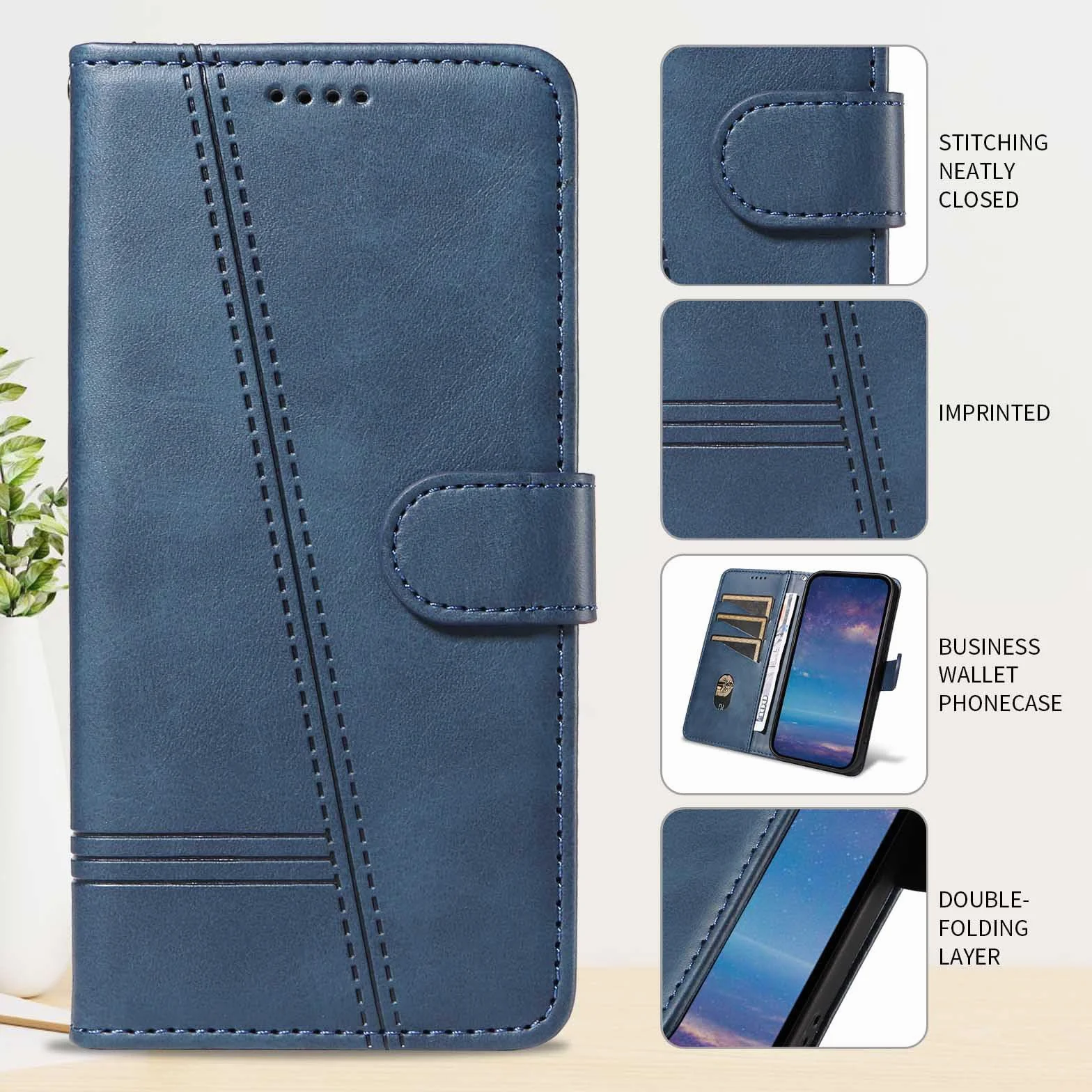 Etui z klapką do telefonu Samsung Galaxy S25 Ultra/S25 Plus/S25, skórzane etui portfelowe na telefon z stojakiem na karty, etui foliowe, odporne na wstrząsy, tworzywo TPU wewnątrz, niebieskie,