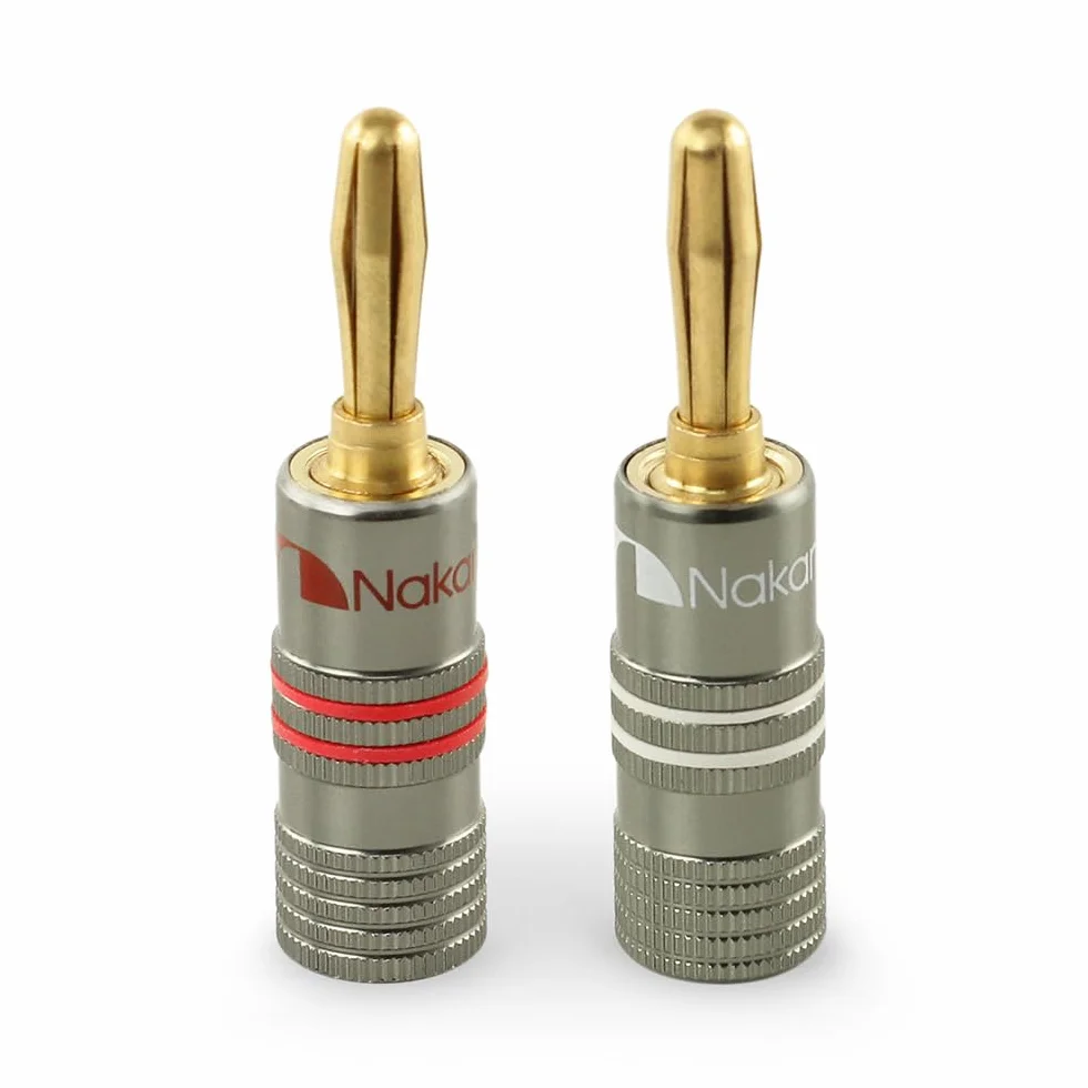 Nakamichi Ultimate Series berylowo-czerwona miedź pokryta 24K złotem - wtyk bananowy 4mm, złącza 12-18 AWG, idealne do elastycznego podłączenia do kolumn hi-fi, wzmacniaczy 2 Szt. (1 Para)