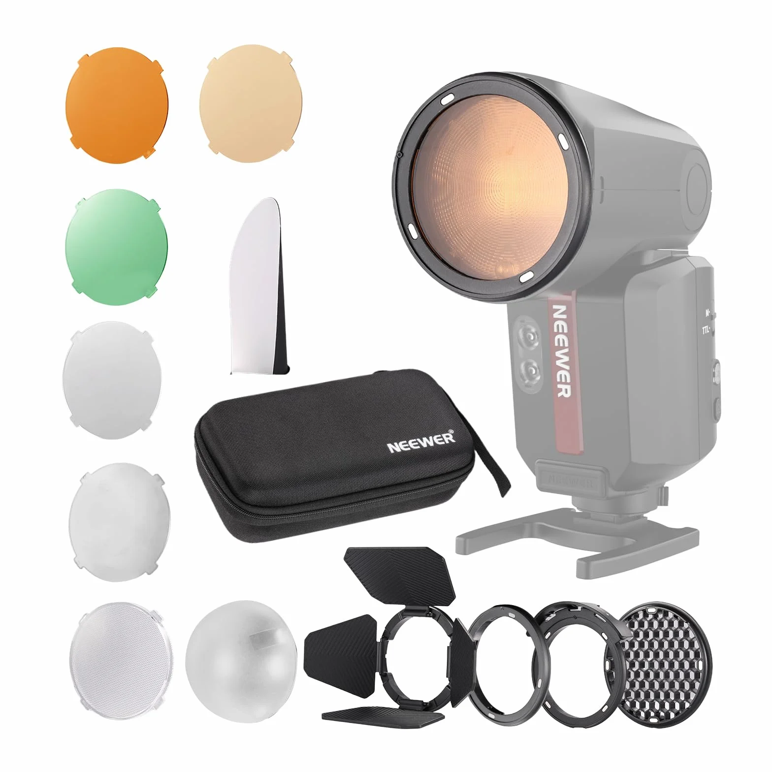 Neewer CRM2 magnetyczny zestaw akcesoriów do lampy błyskowej z okrągłą głowicą Z1-C Z1-N Z1-S Z2-C Z2-N Z2-S kompatybilny z Godox V1 Speedlites, w zestawie 14 szt. adapter dyfuzora modyfikatora lampy