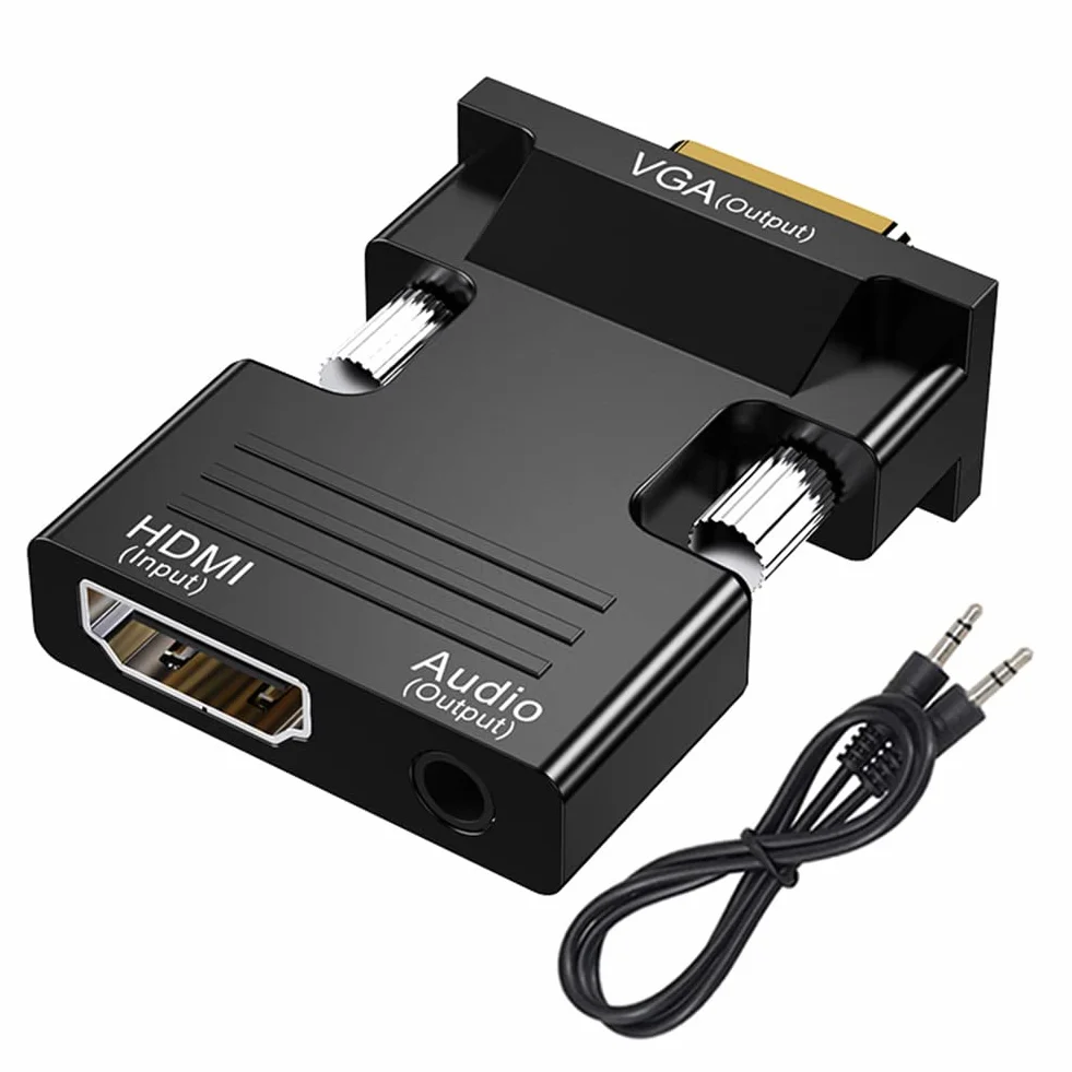 Adapter HDMI do VGA z kablem audio 3,5 mm, konwerter 1080P 60Hz VGA na HDMI, adapter HDMI żeński na VGA męski, kompatybilny z laptopem (VGA) i projektorem TV (HDMI)