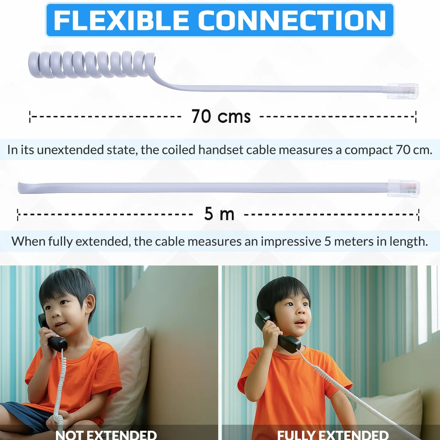 Kabel telefoniczny RJ10 z kręconą sprężyną, spiralny przewód słuchawkowy, 3 metry, kompatybilny z telefonami stacjonarnymi/IP BT, AT&T, Cisco, NEC, ROLM, ITT, TI (biały)