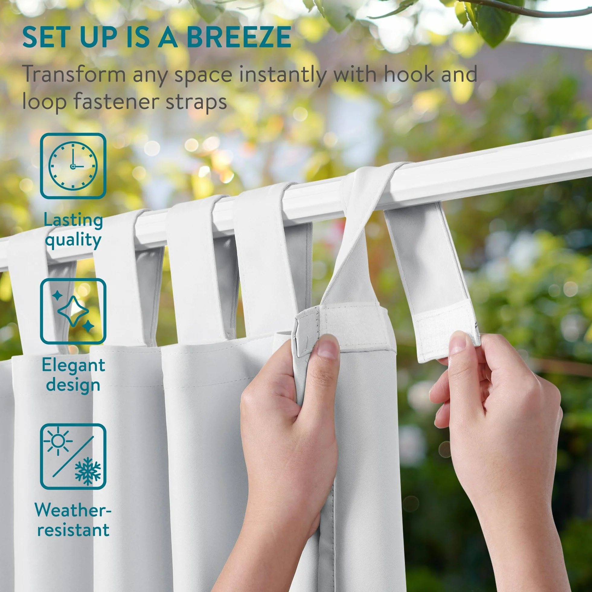 JEMIDI Patio Outdoor Curtain 1pcs Waterproof Velcro Strapsx5 White