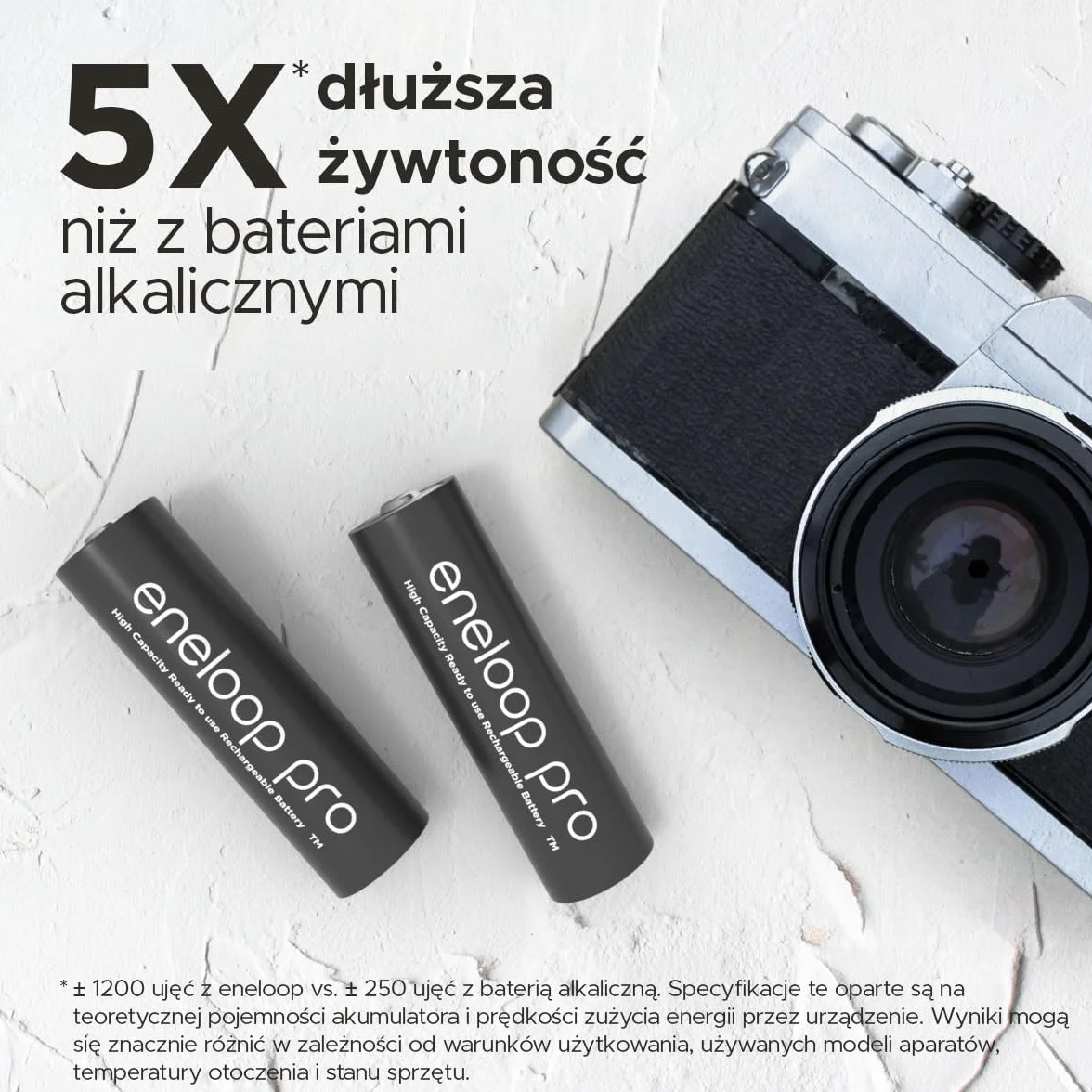 Panasonic eneloop pro | Ready-to-Use Ni-MH akumulatory, AA/Mignon, 4 sztuki w zestawie, min. 2500 mAh, 500 cykli ładowania, niski stopień samorozładowania w opakowaniu bez tworzyw sztucznych, Czarny