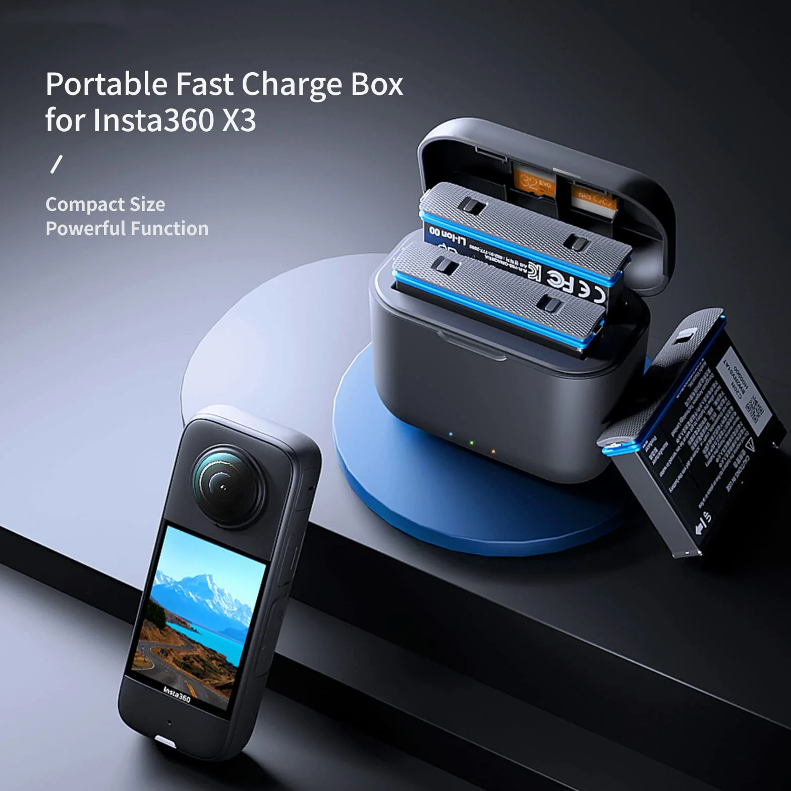 2 Baterie + Ładowarka do Insta360 X3 One X3 Przenośna obudowa Stacja ładująca Typ-C PD3.0 QC Szybkie ładowanie Hub z kablem