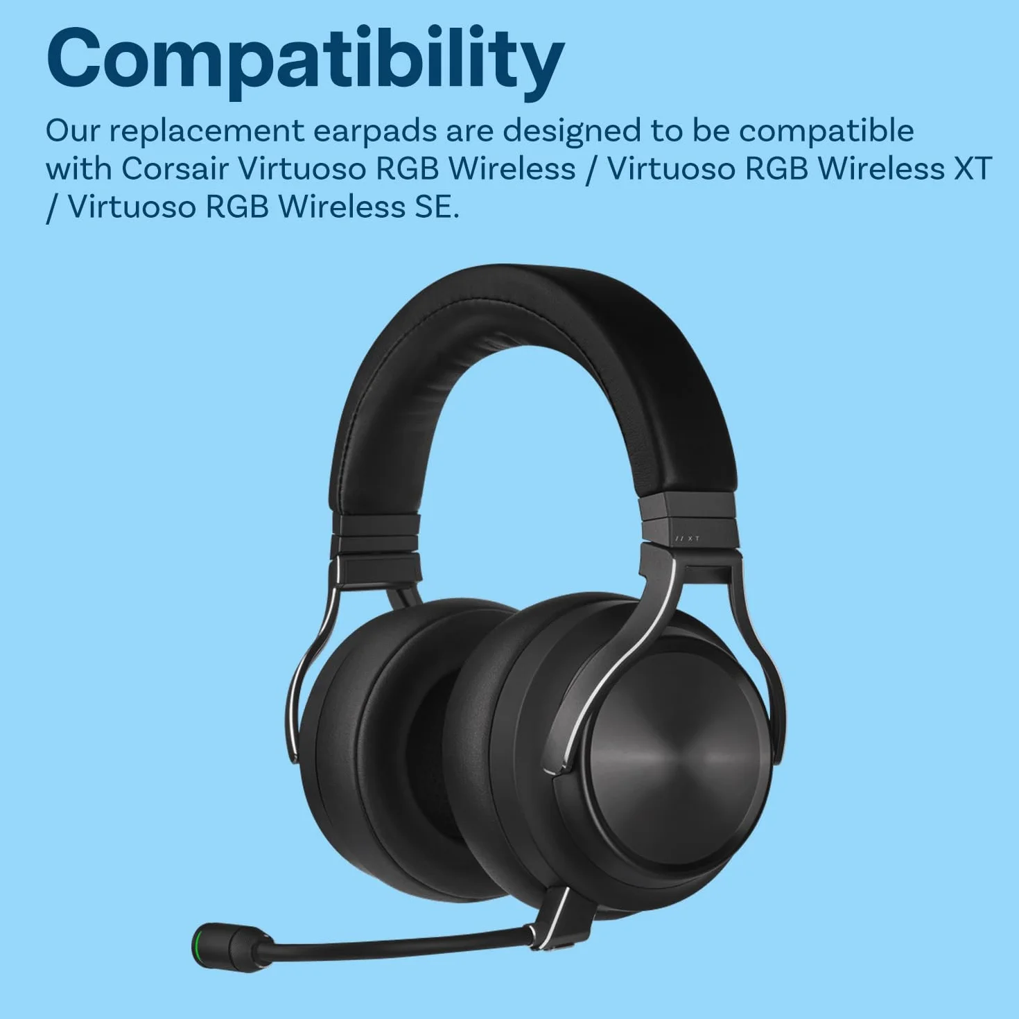 Zapasowe Nausznik do Corsair Virtuoso RGB Wireless/RGB Wireless XT/RGB Wireless SE Gaming Słuchawek od MMOBIEL - Protein PU Wymienna Poduszka Uszu - Noise Isolation Pady Nauszne – Czarny