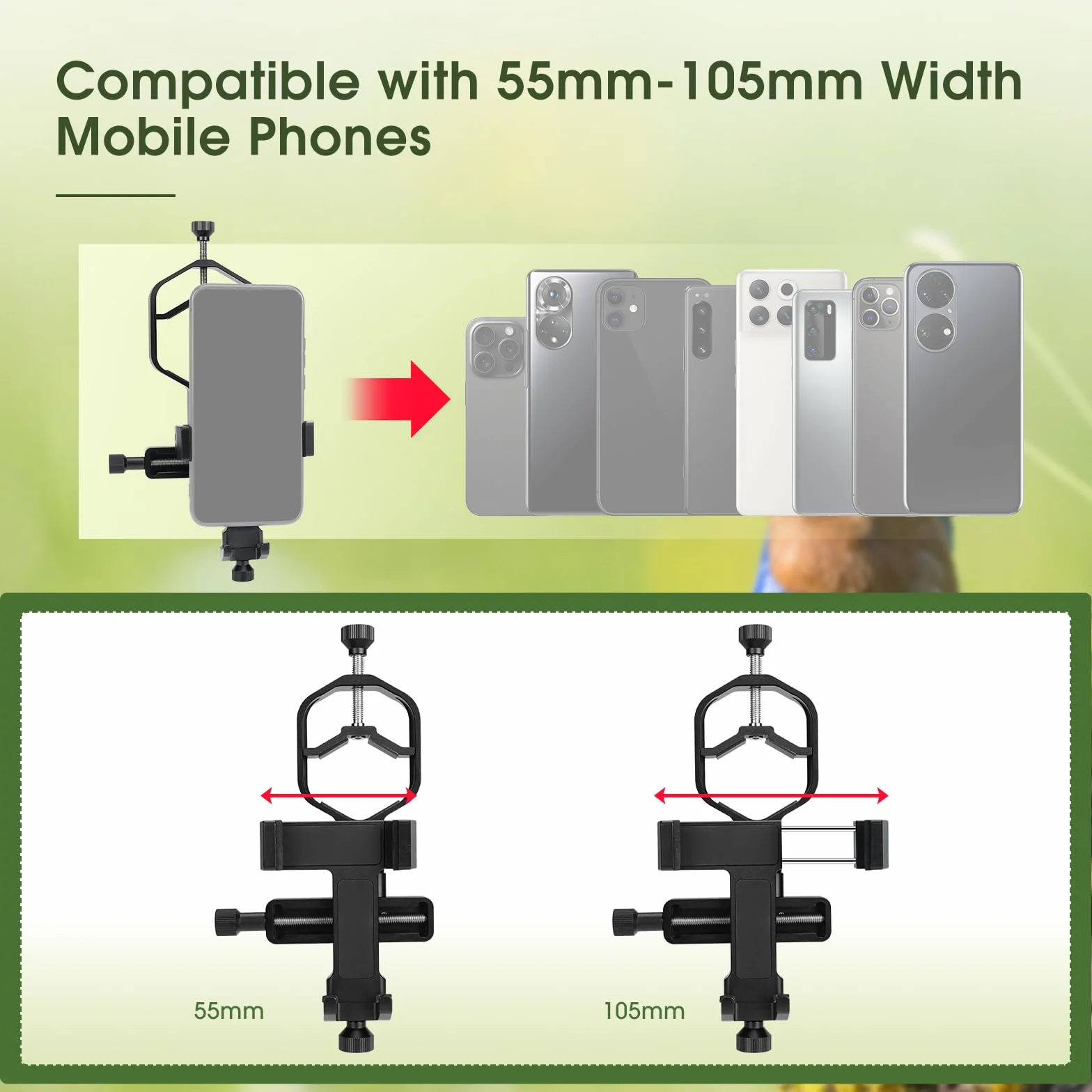 Svbony SV214Pro Uchwyt Adaptera do Smartfona, Adapter do Digiscopingu, 3-Osiowy Uniwersalny Adapter do Telefonu, Akcesoria Metalowe Kompatybilny z Lornetką Monokular Luneta (44-64mm)