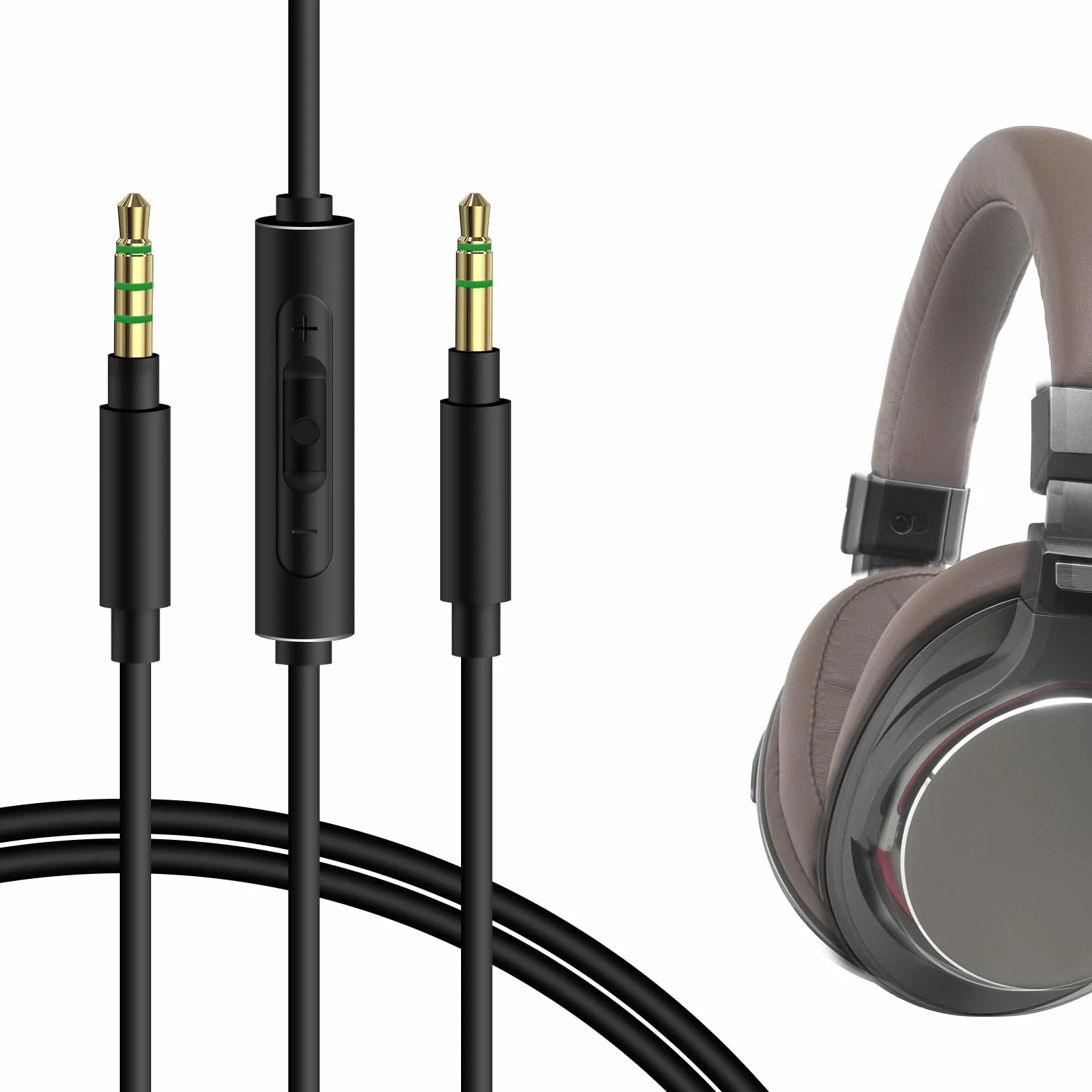 Geekria QuickFit Kabel audio z mikrofonem kompatybilny z ATH-M50xBT2, ATH-M20xBT, ATH-SR5, słuchawki Pioneer HDJ-CX, zamienny kabel stereo 3,5 mm z wbudowanym mikrofonem i regulacją głośności (1,2 m)