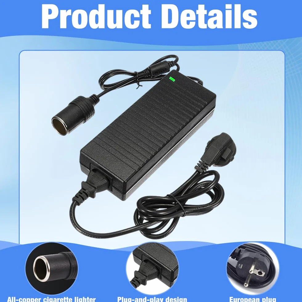 Przetwornica napięcia 220 V na 12 V, adapter sieciowy 12 V 15 A, adapter do gniazda zapalniczki samochodowej, nadaje się do sprężarek powietrza, przenośnych lodówek, wentylatorów samochodowych